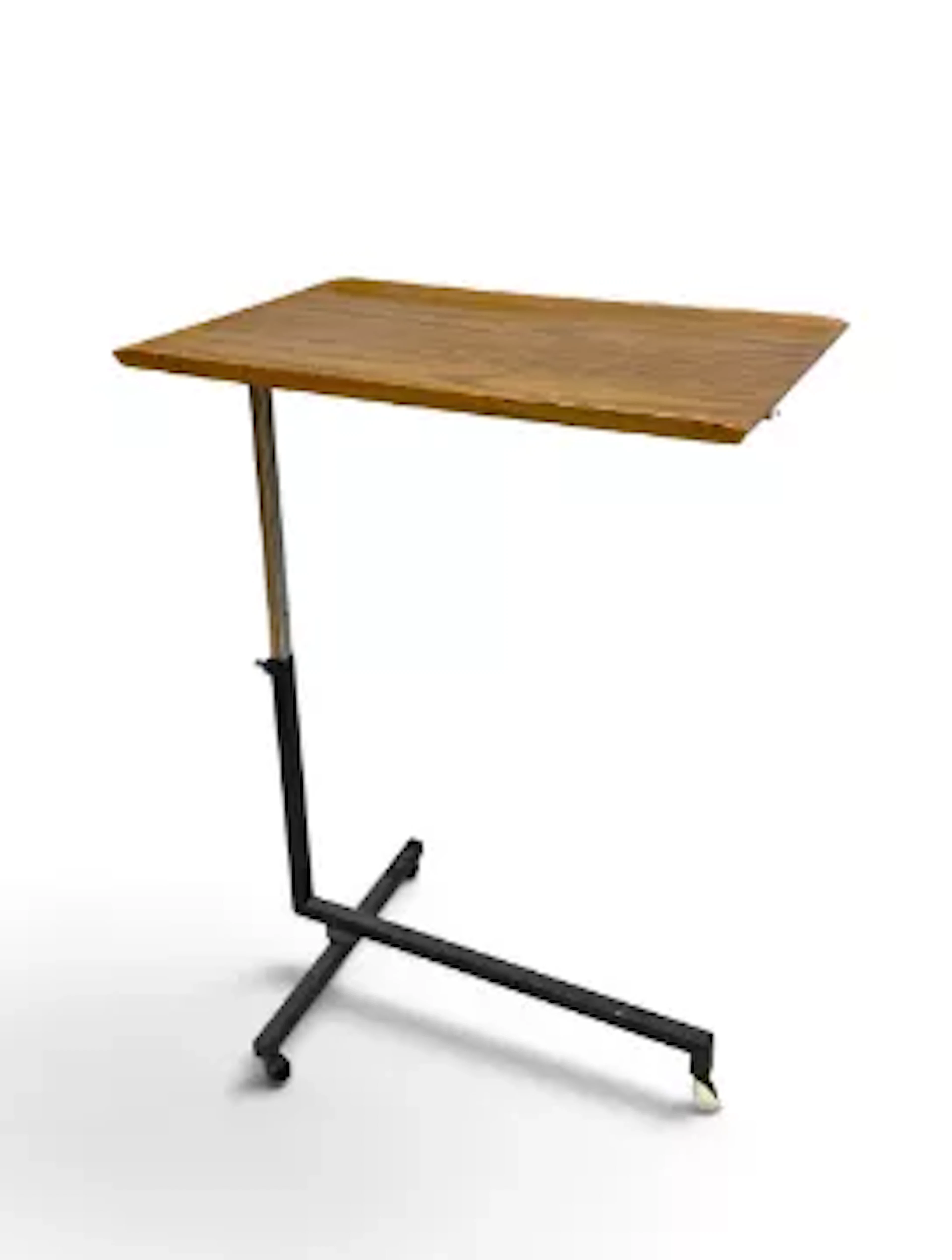 A vintage Variett composite laminate folding adjustable table on metal