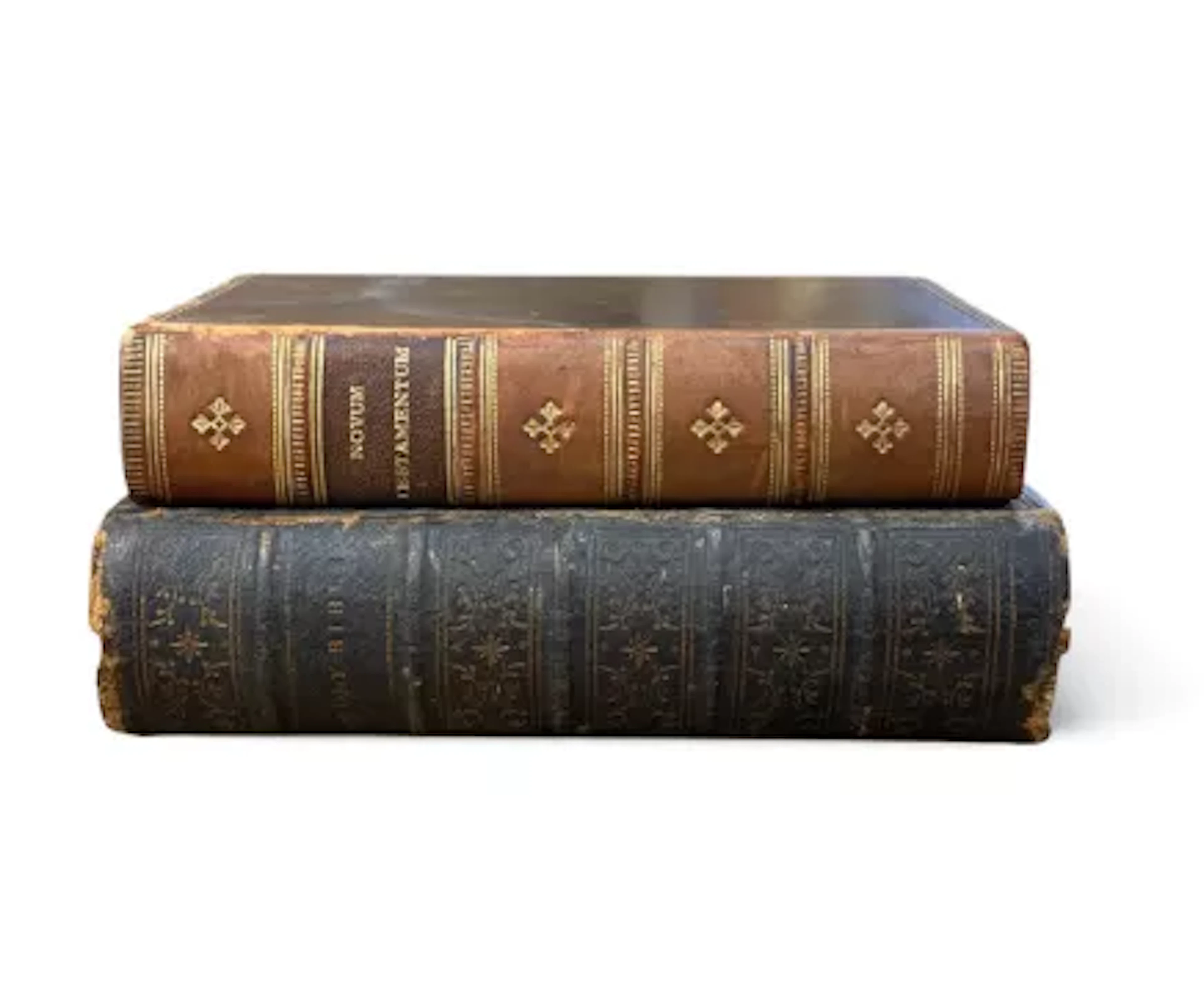 Two 19th century leather bound bibles, The New Testament and The Holy