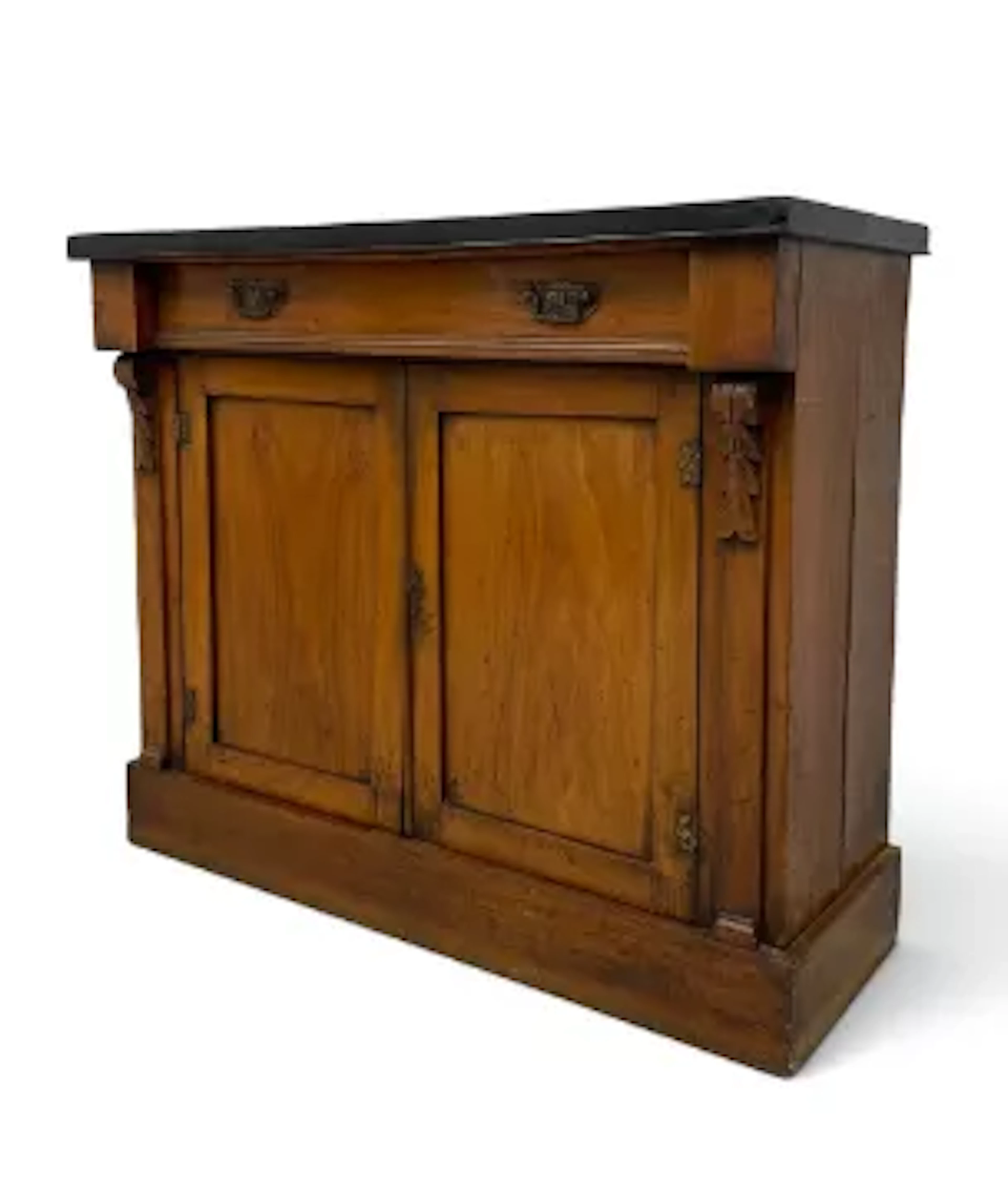 A 19th century walnut side cabinet with painted ebonised top above