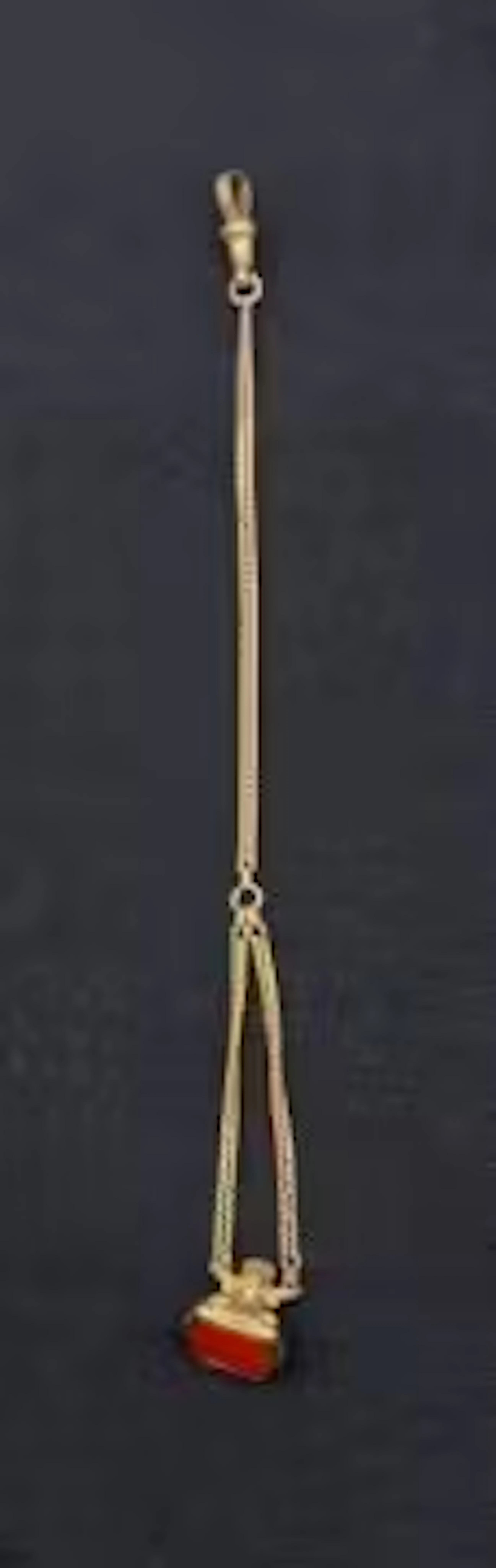 C1900 9ct hallmarked gold pocket watch fob chain with red stone inset