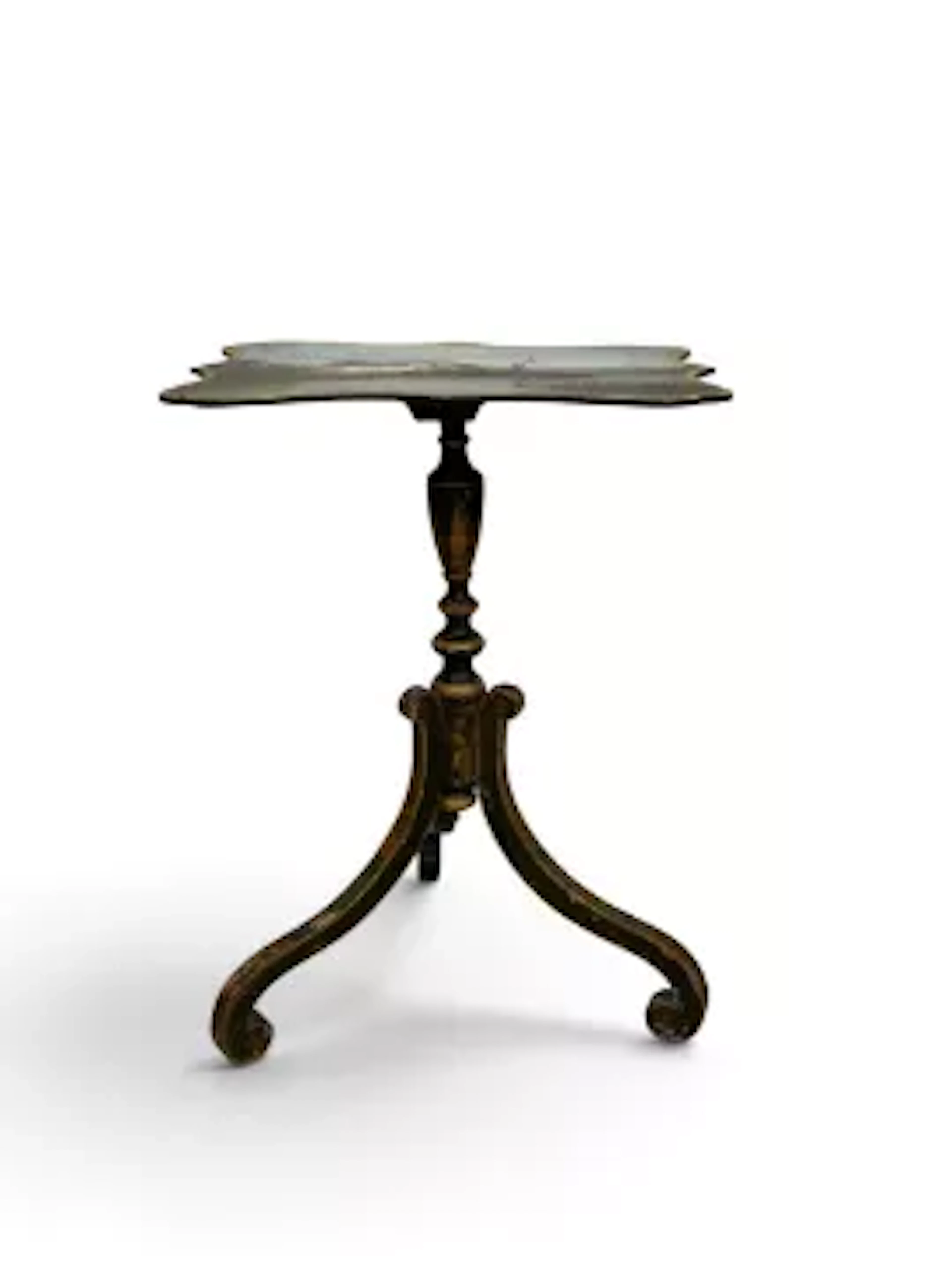 A mid 19th century occasional table with hand painted top on ebonised