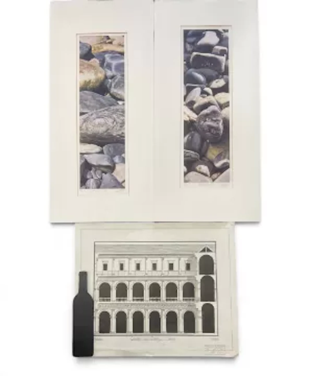 Group of prints including an architectural line drawing 'Palladio