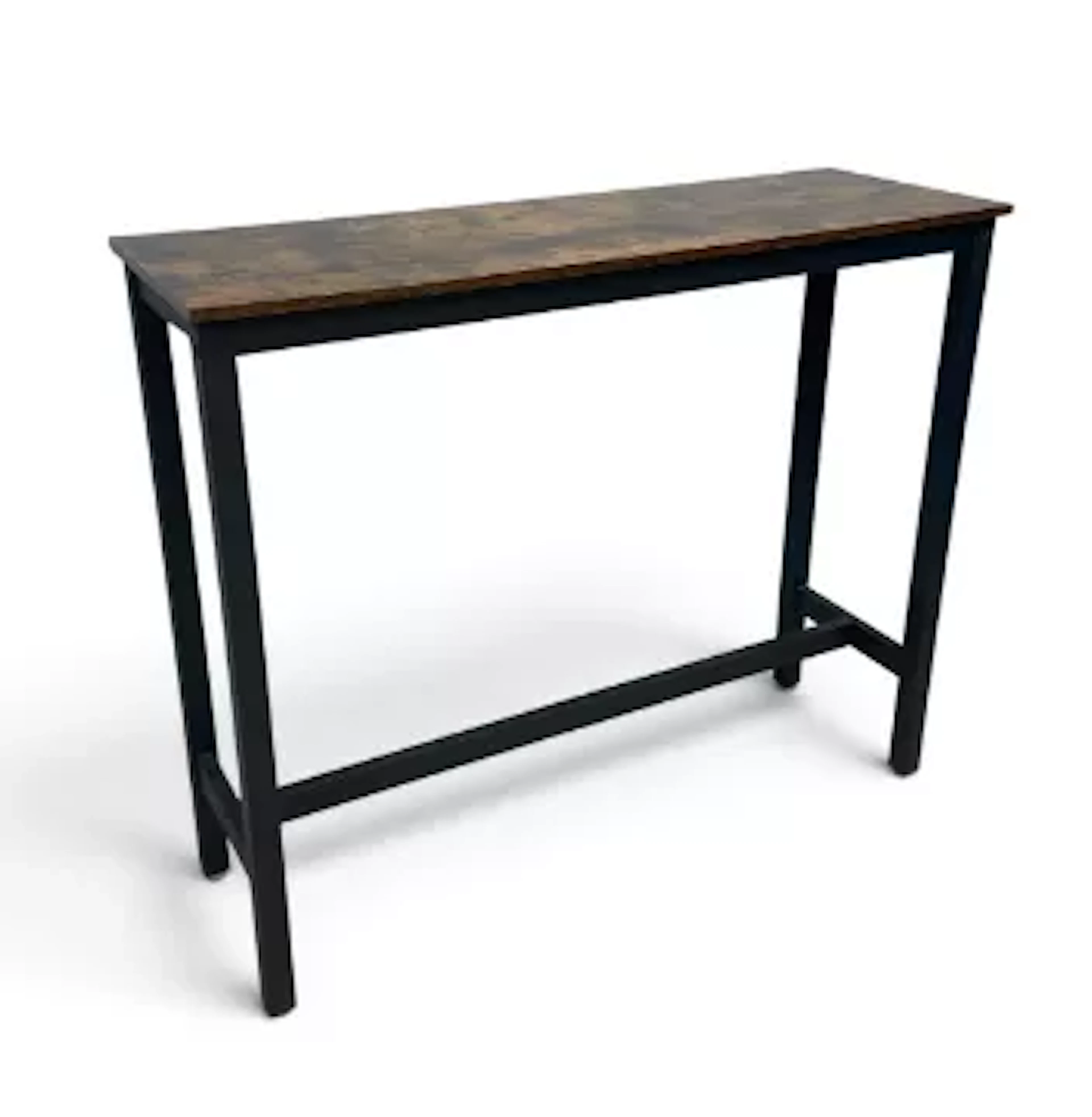 A contemporary console table with industrial-style reclaimed timber