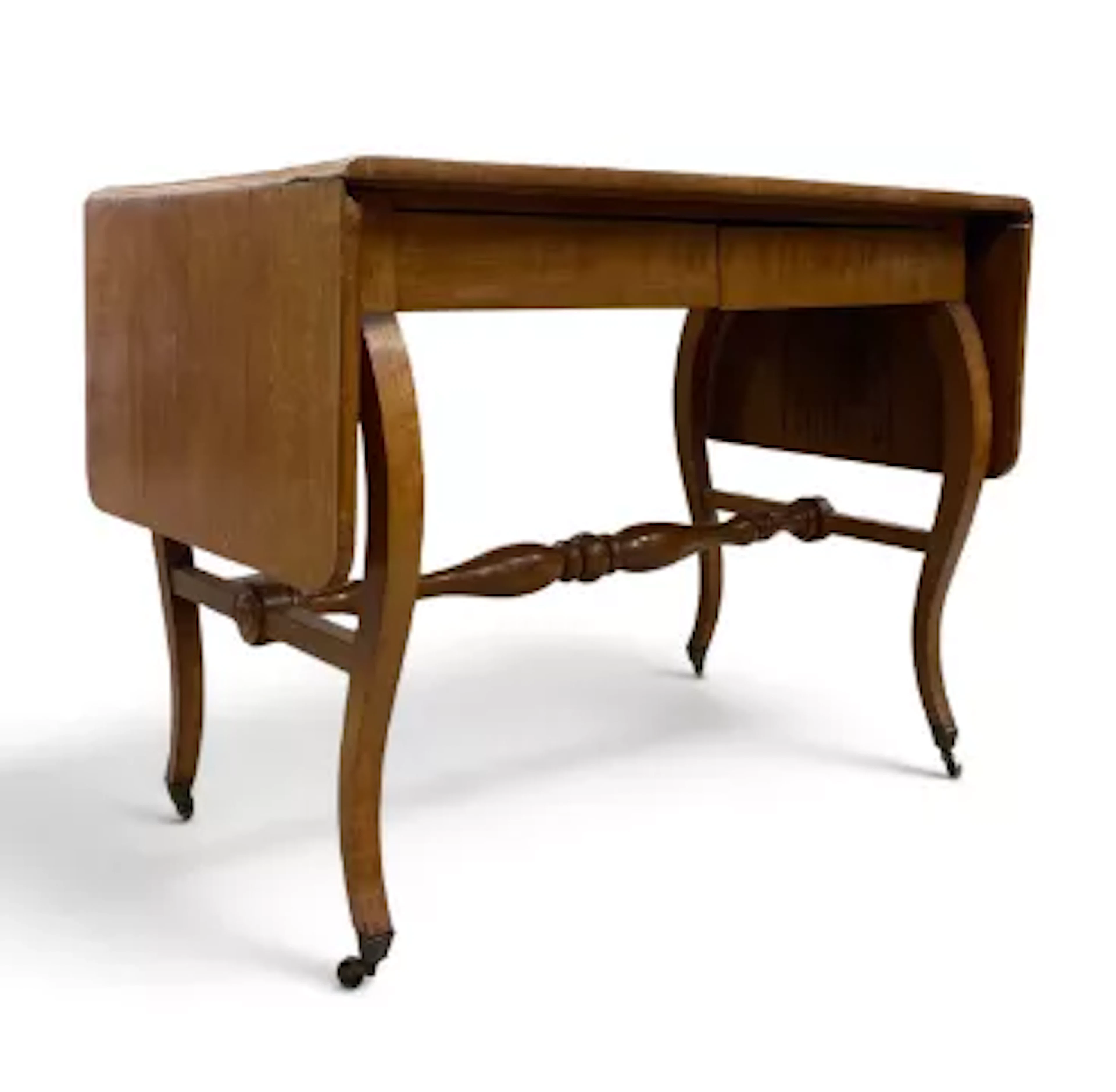 A 19th century Biedermeier satinwood drop leaf side table with drop