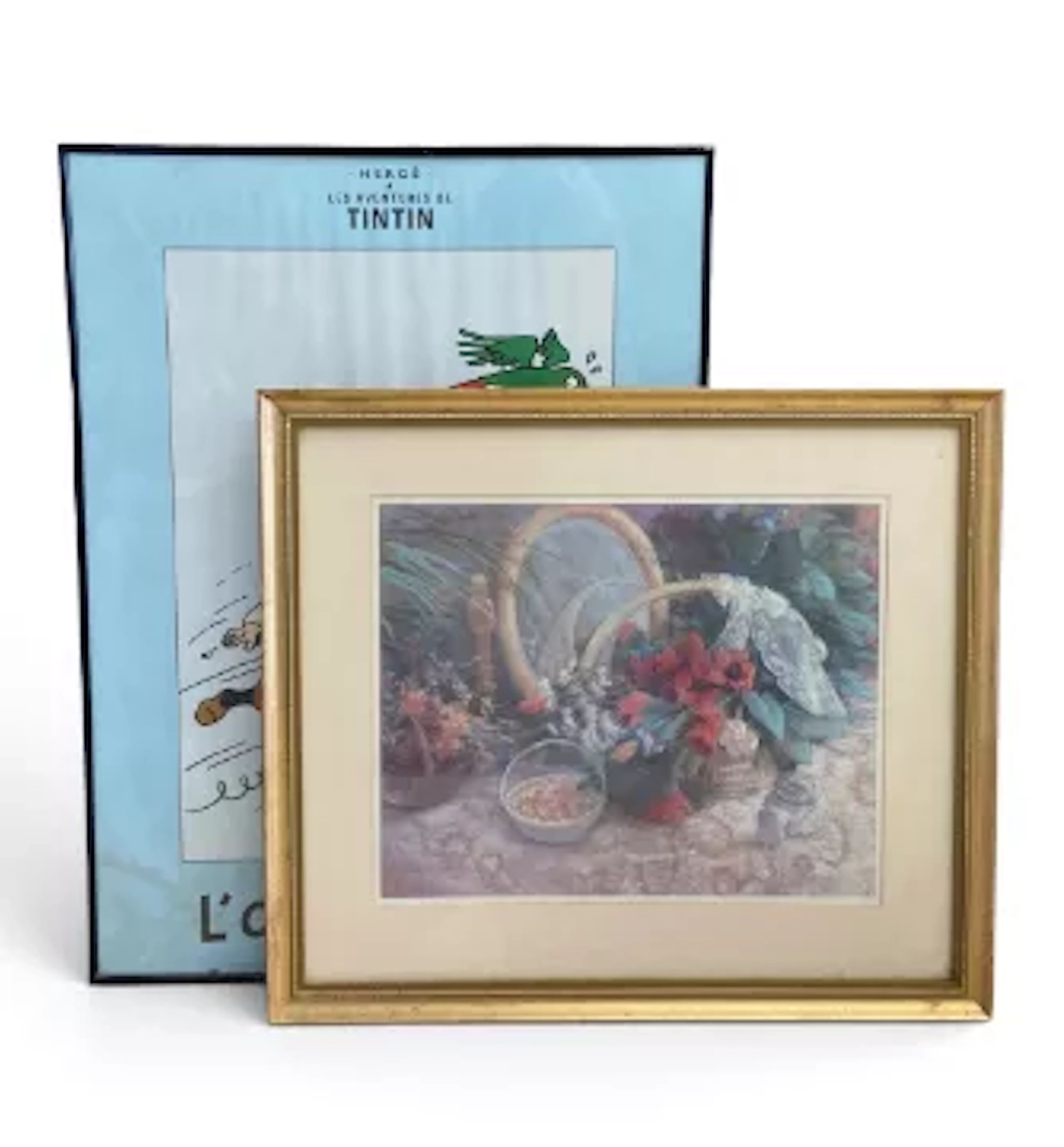 A framed and glazed Tintin poster and a framed and glazed print. H.80