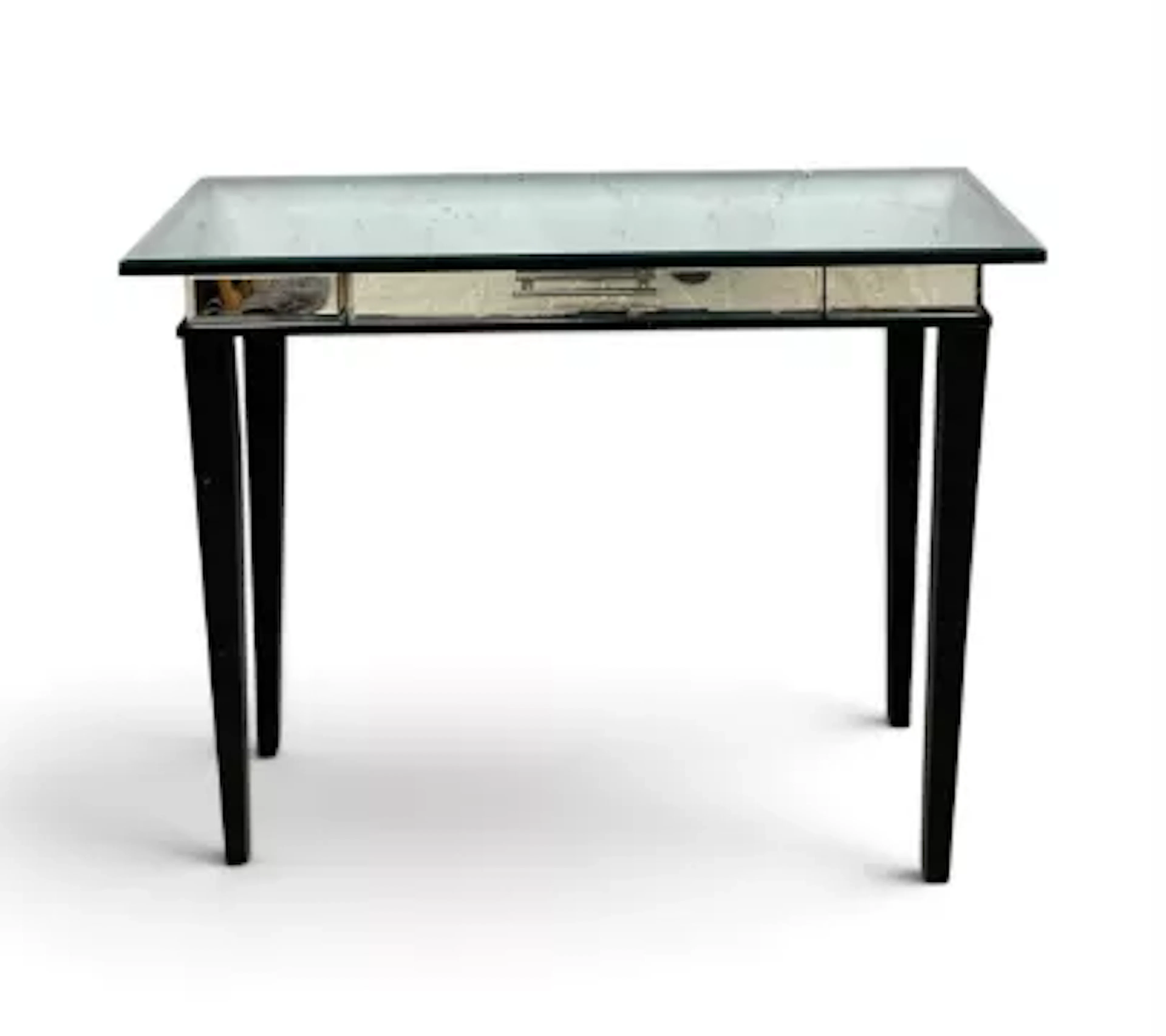 A small mirrored side table or console with with frieze drawer on