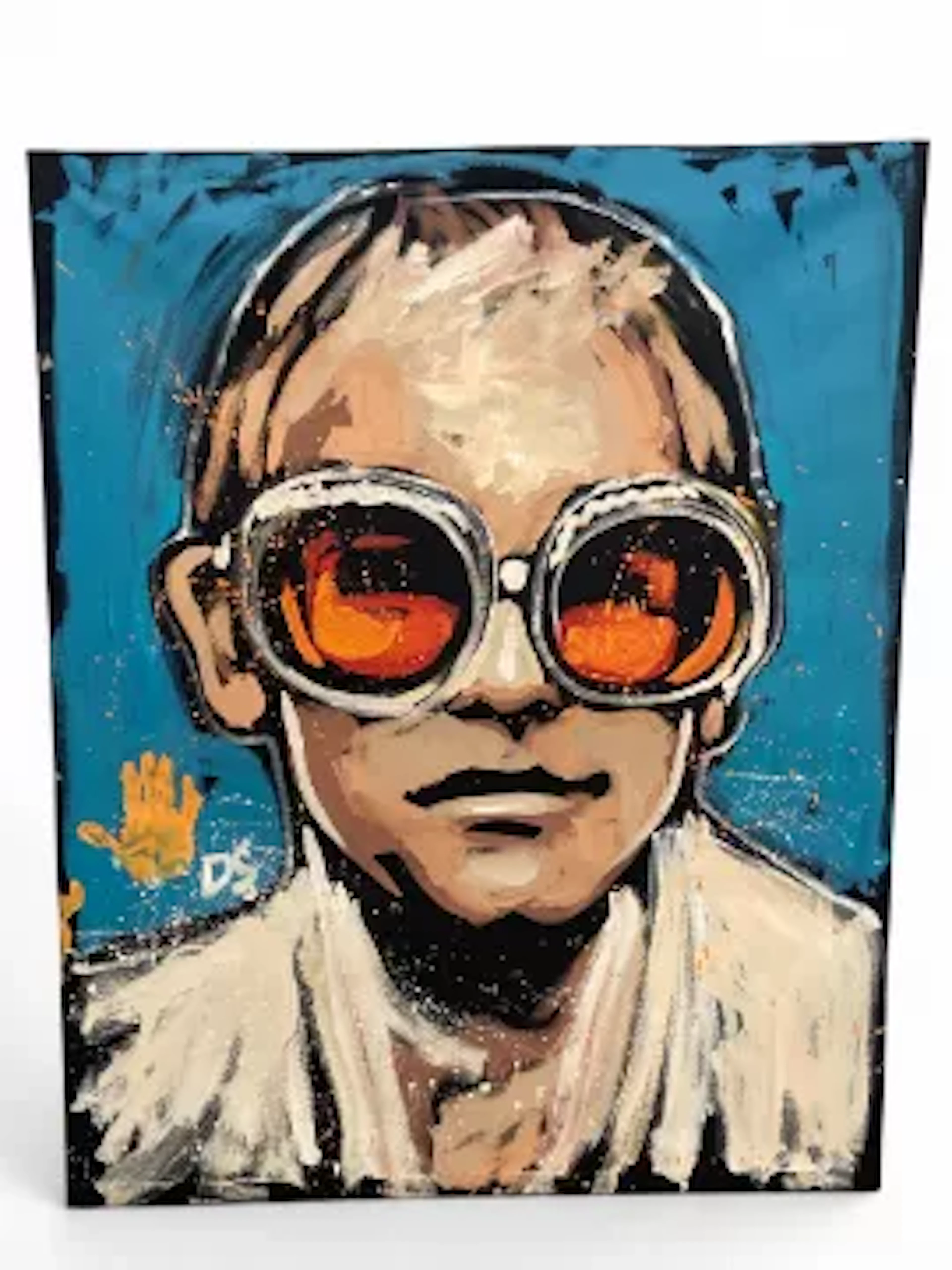 A large signed contemporary live speed acrylic portrait painting on