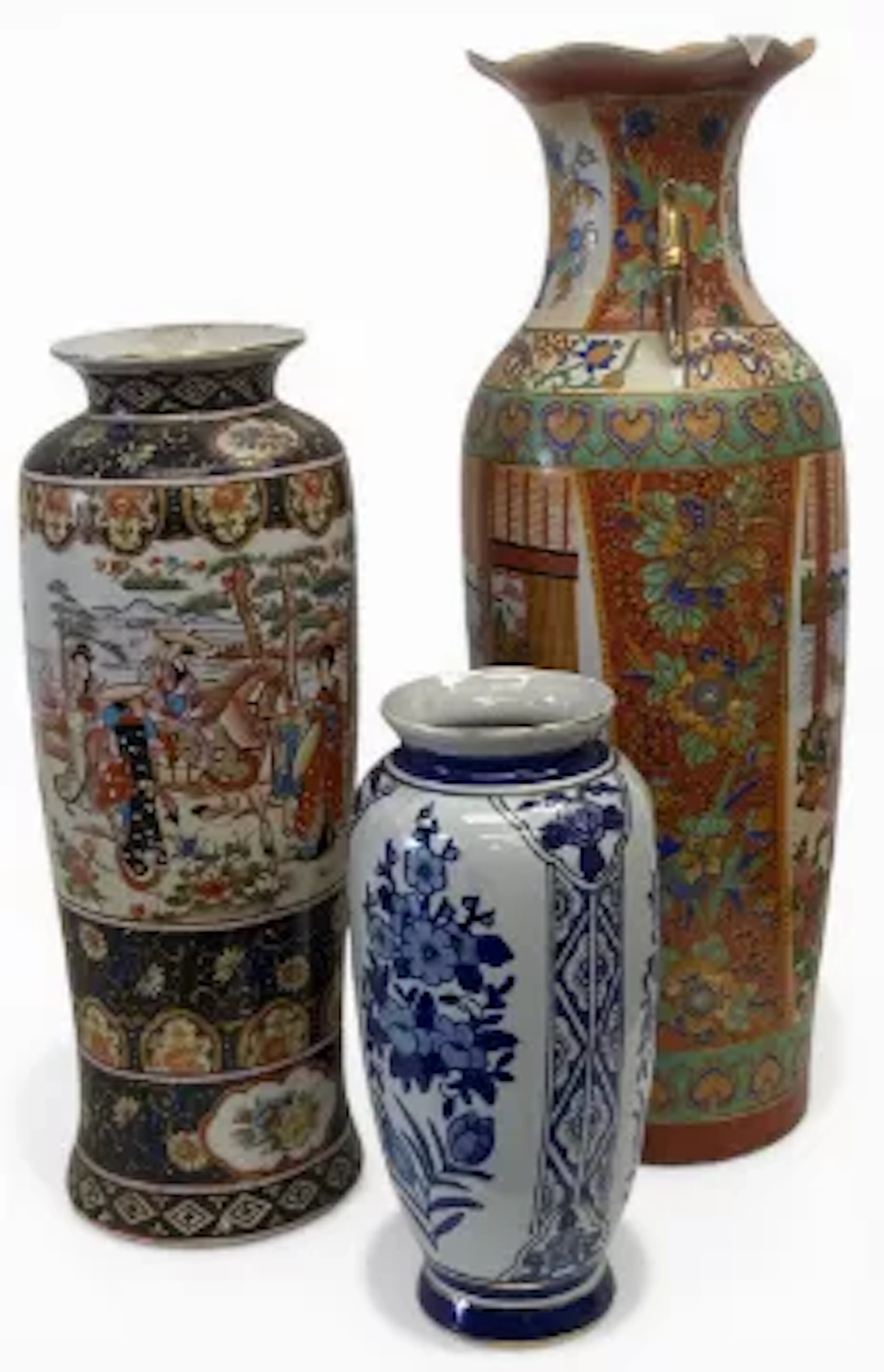 A large Japanese Satsuma style porcelain vase together with another