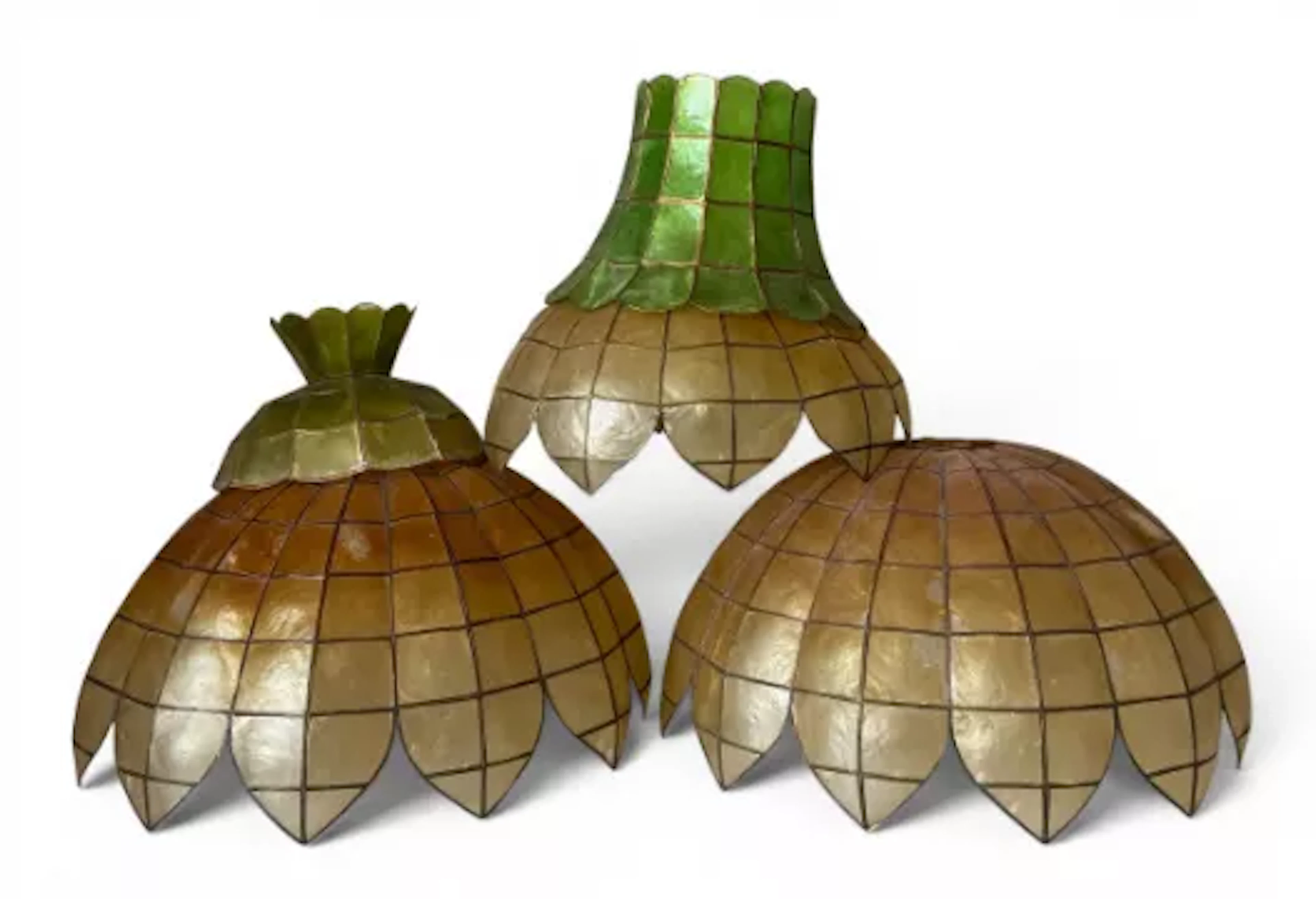 A pair of large 1970s Tiffany style capiz shell lampshades together