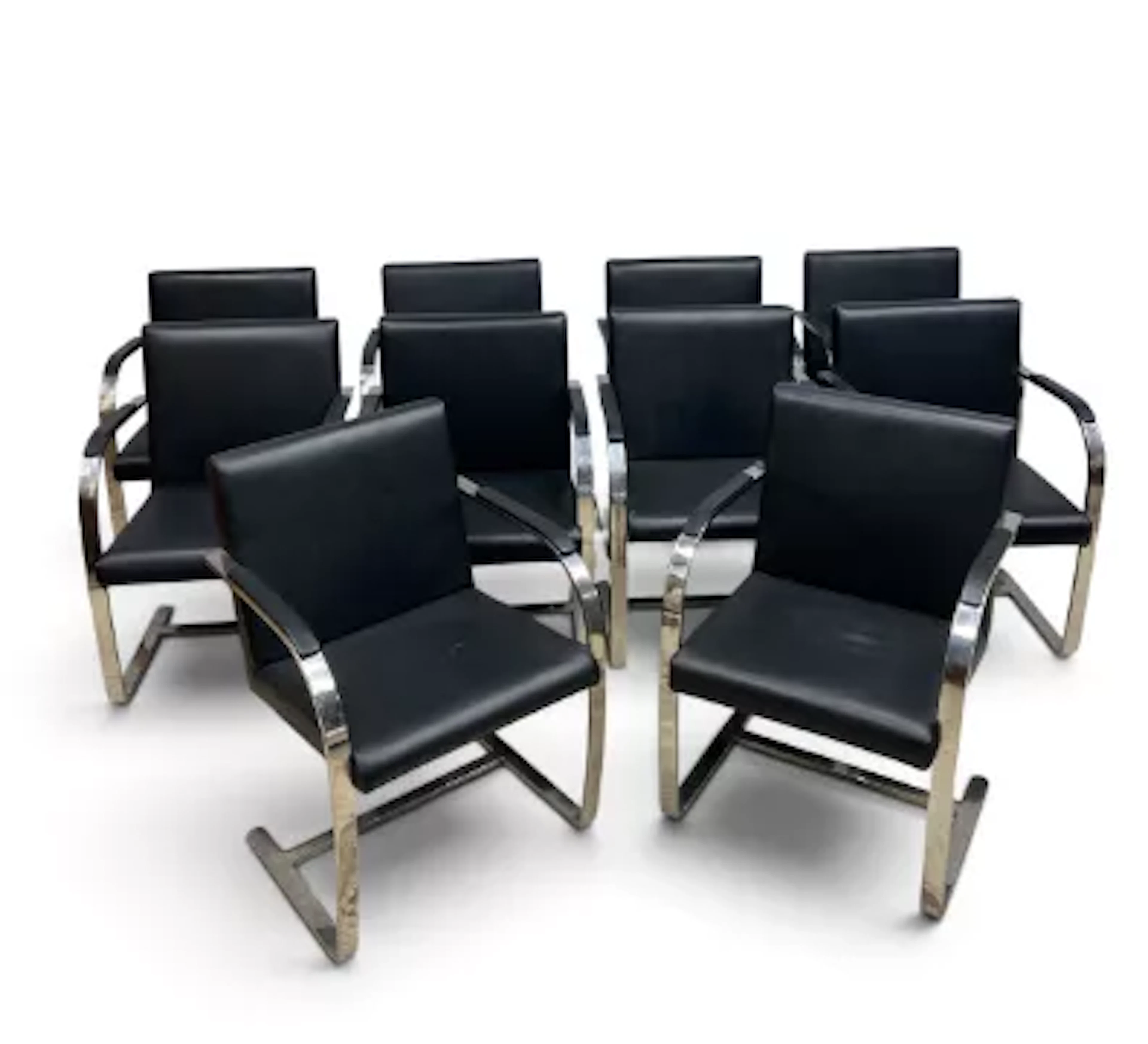 After Mies van der Rohe, a set of ten BRNO chairs in black leather