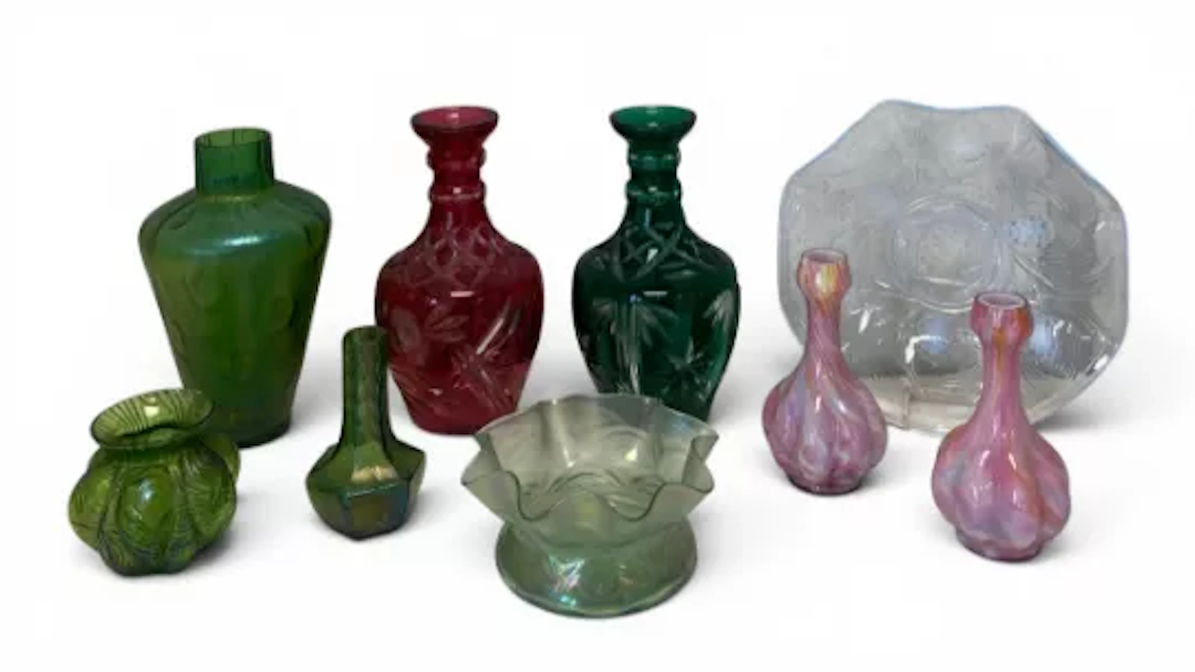 A mixed lot of Bohemian and other art glass to include four Art Nouveau