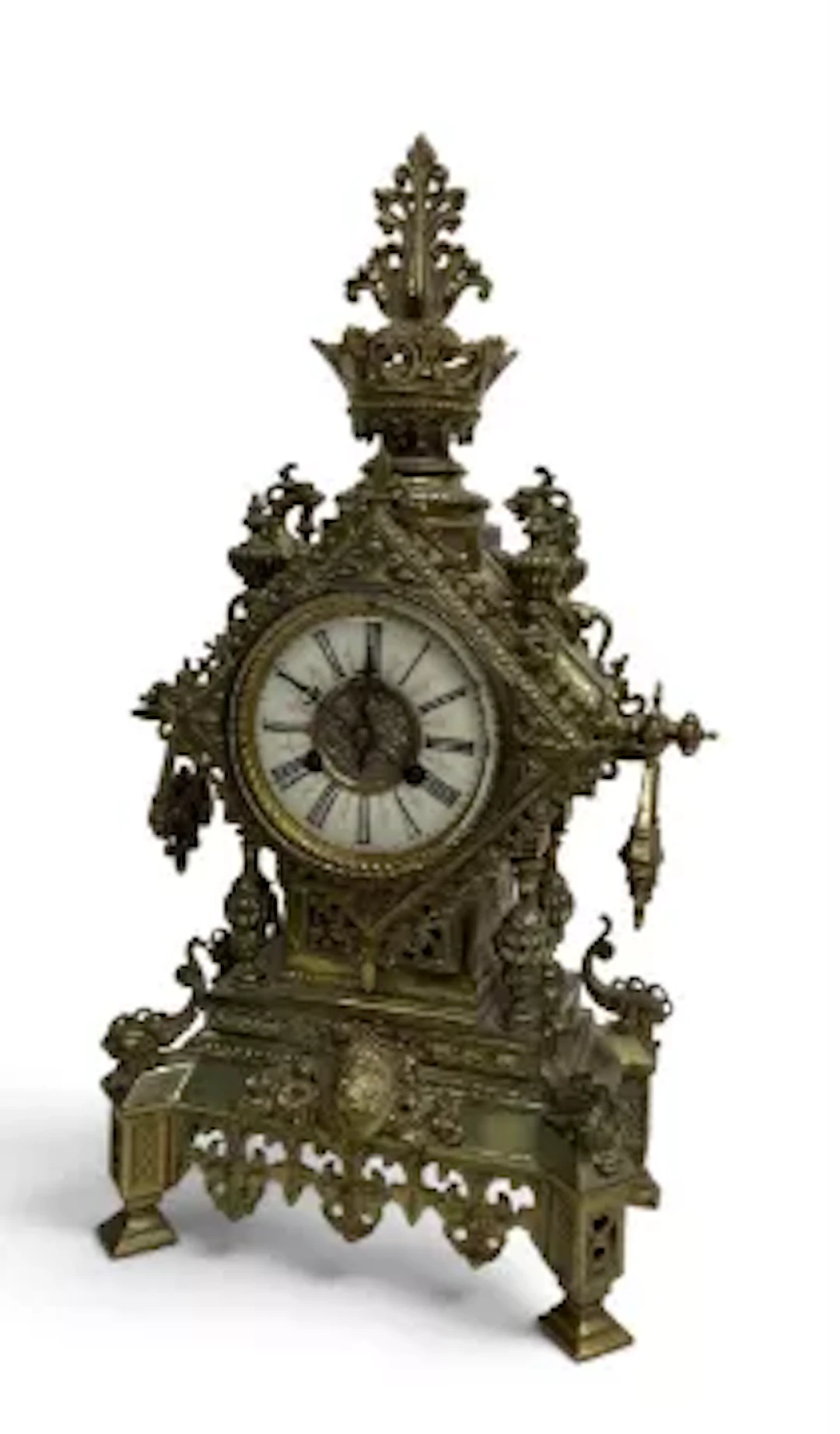 A 19th century Gothic revival mantel clock with porcelain dial and