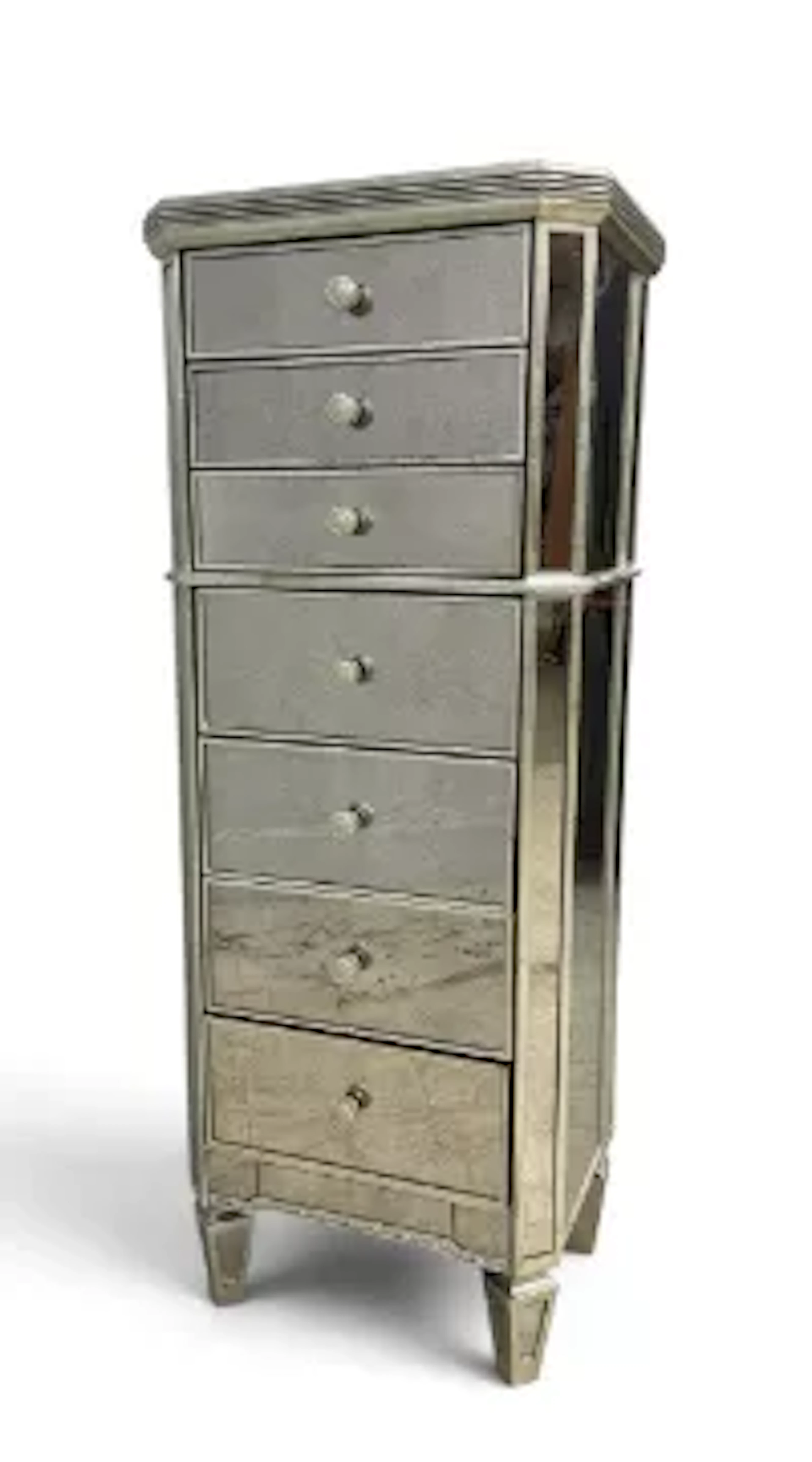 A contemporary seven drawer Venetian style tall chest with mirrored