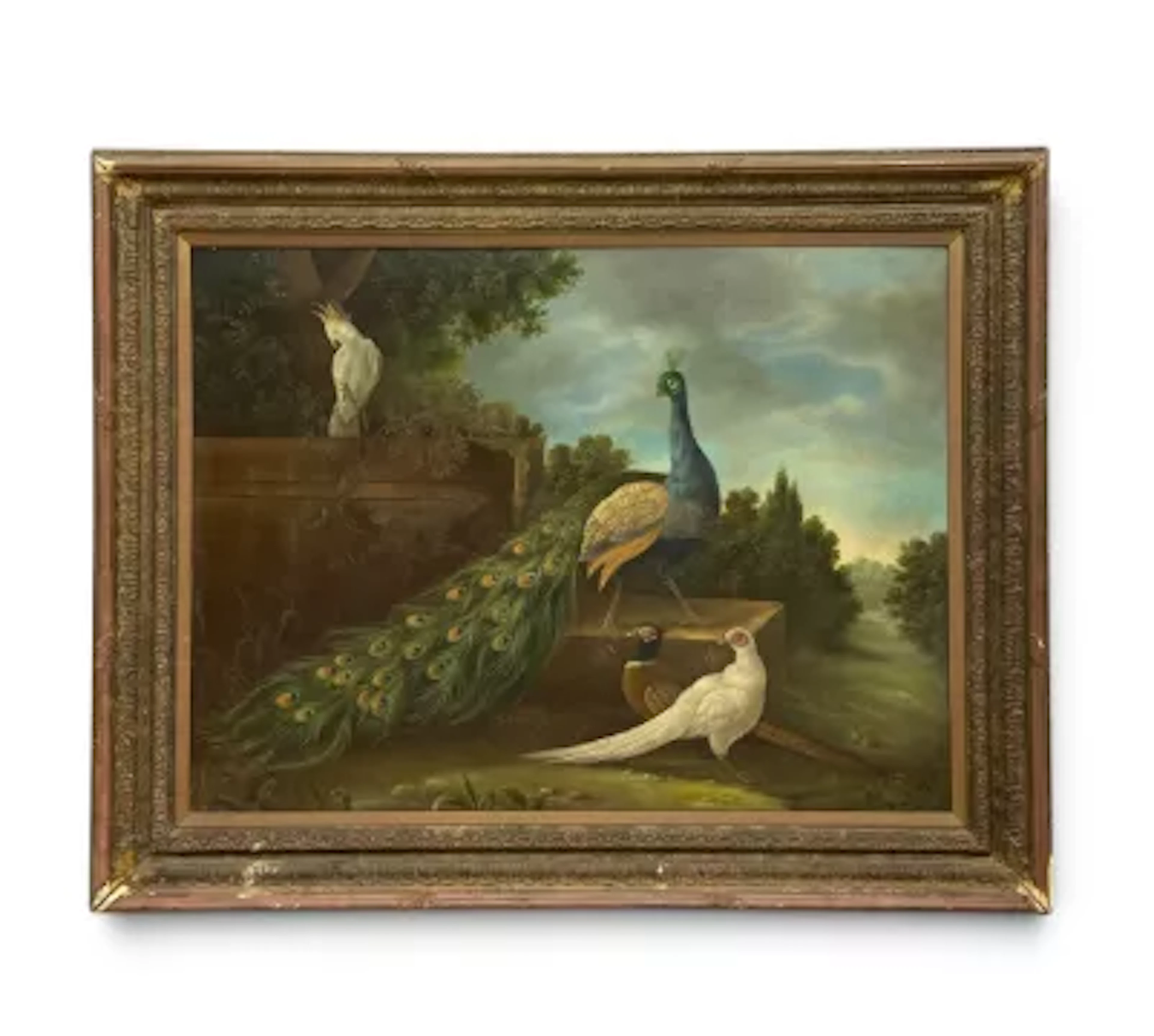 In the manner of Melchior D'hondecoeter, a gilt framed oil on canvas