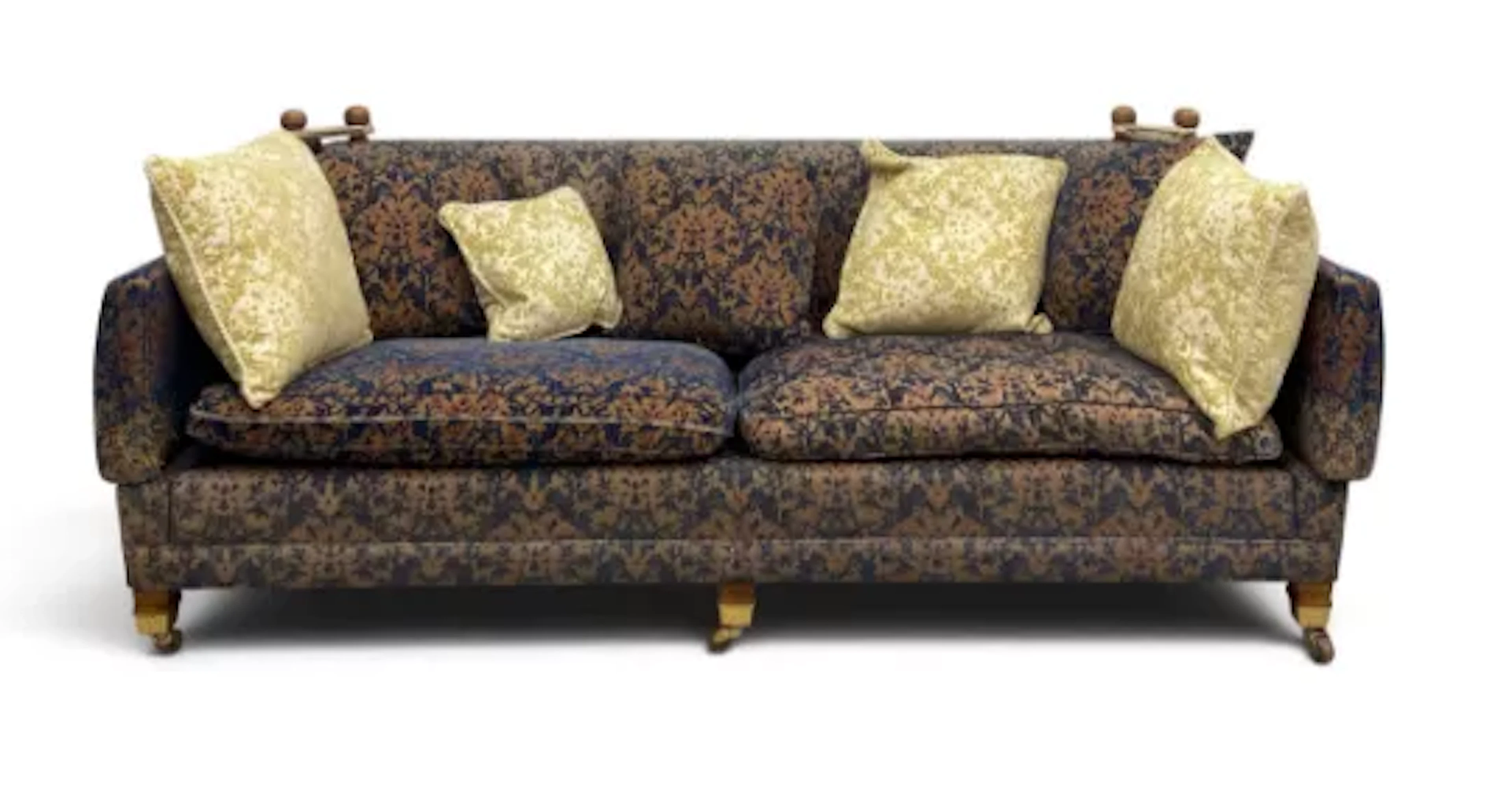 A Knole sofa in cut chenille foliate upholstery, the drop ends with