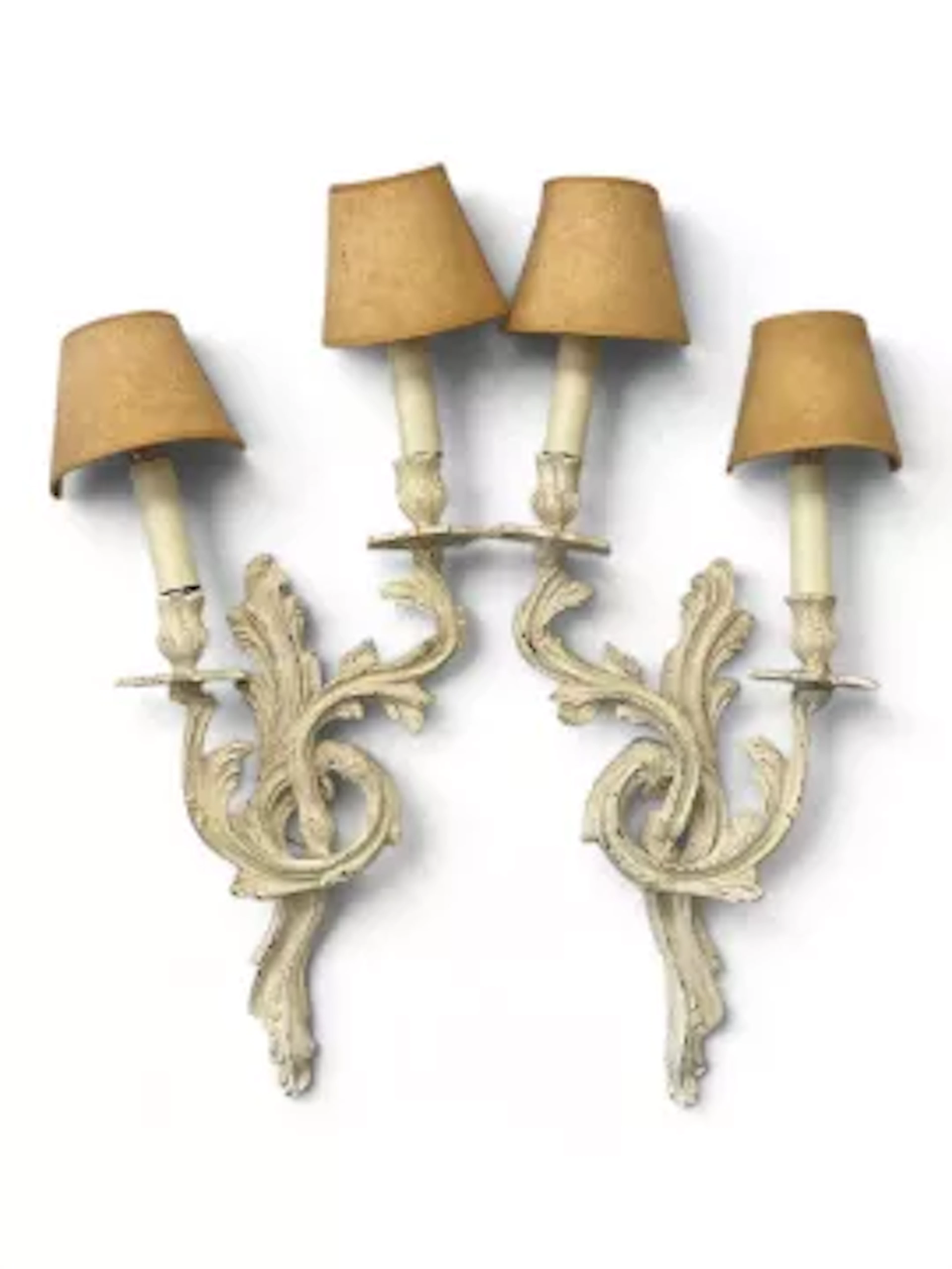 A pair of vintage painted iron twin branch wall sconce candelabras