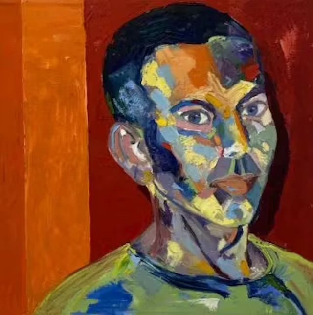 A contemporary Fauvist style oil portrait on canvas, probably Sandra