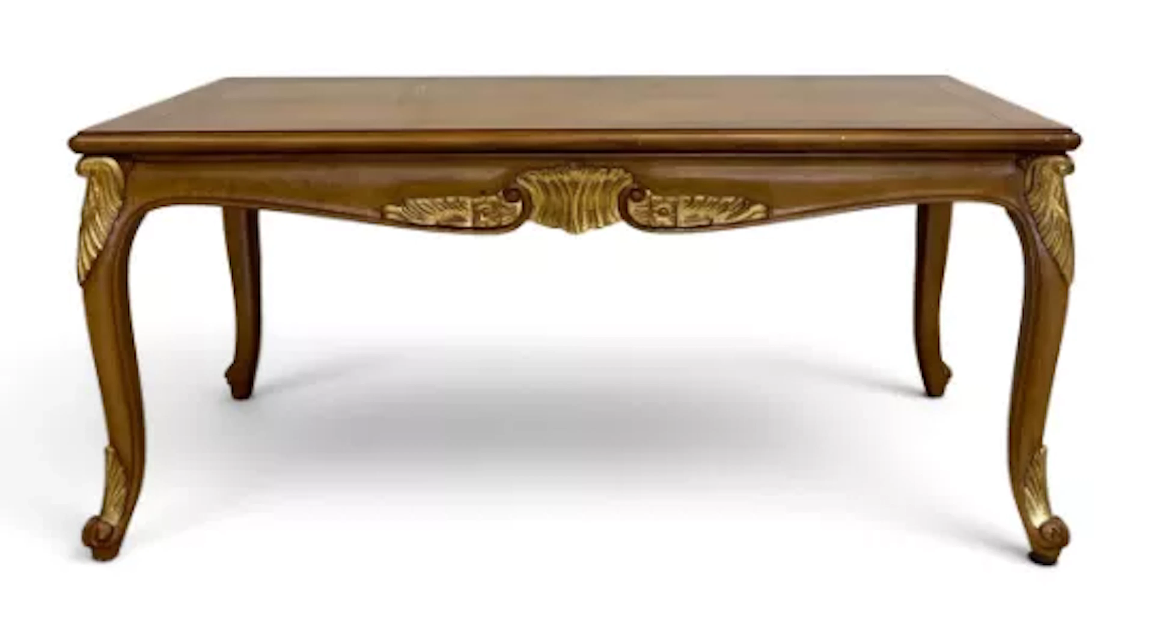 A contemporary Louis XV style walnut coffee table with a rectangular