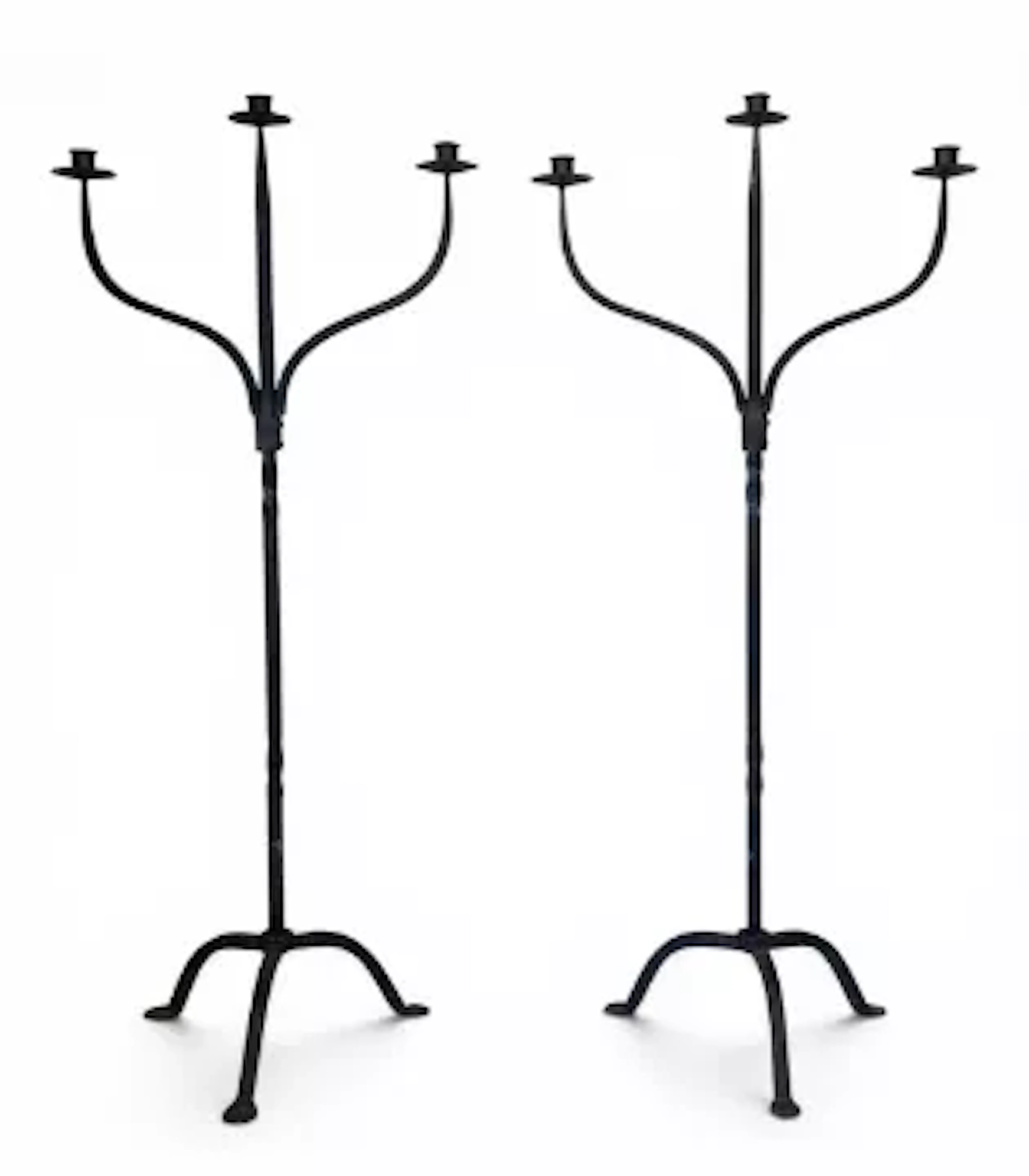 A pair of 19th century Gothic Revival style wrought iron three branch