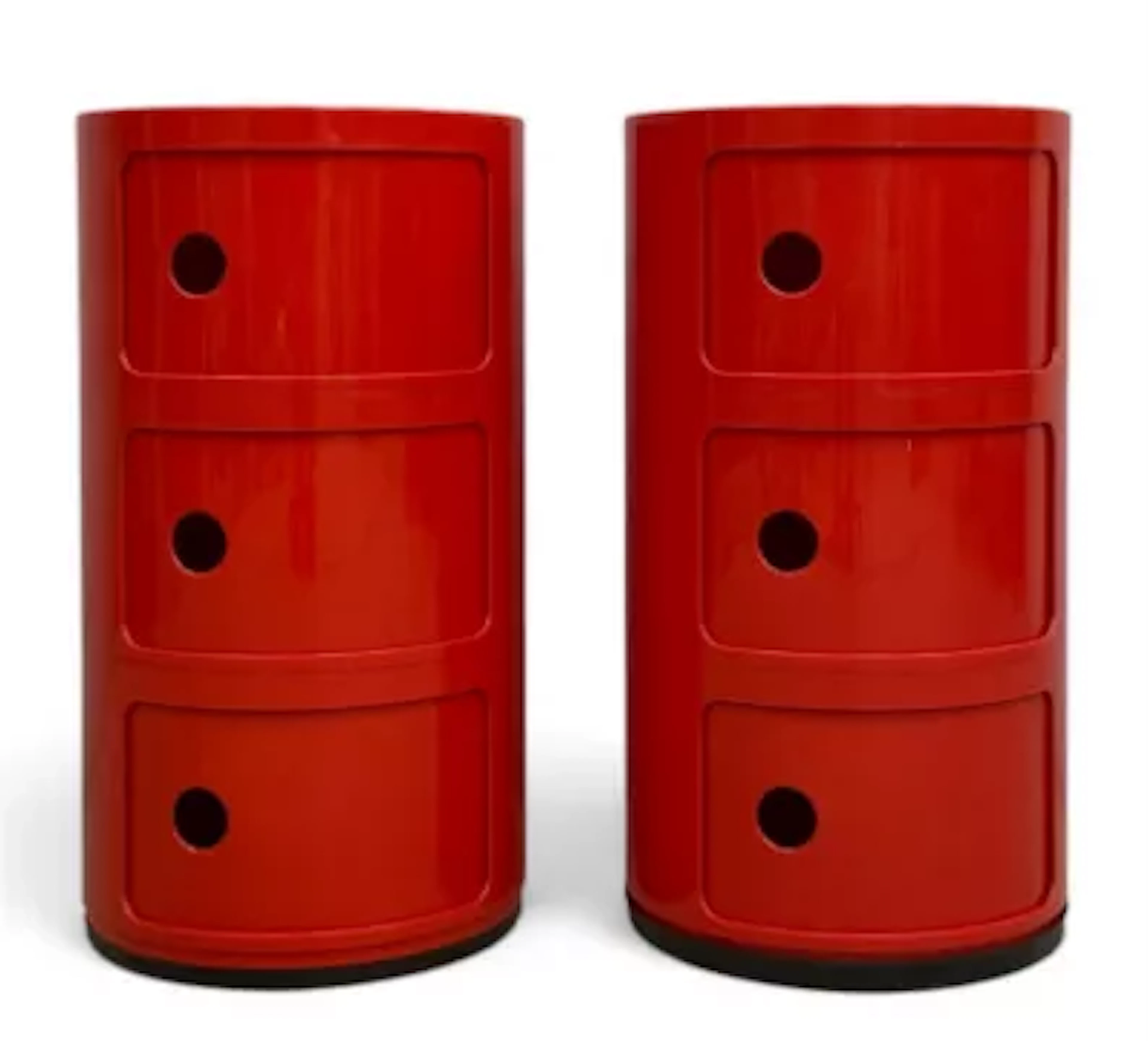 A pair of retro 1960s style red composite moulded Componibili bedside