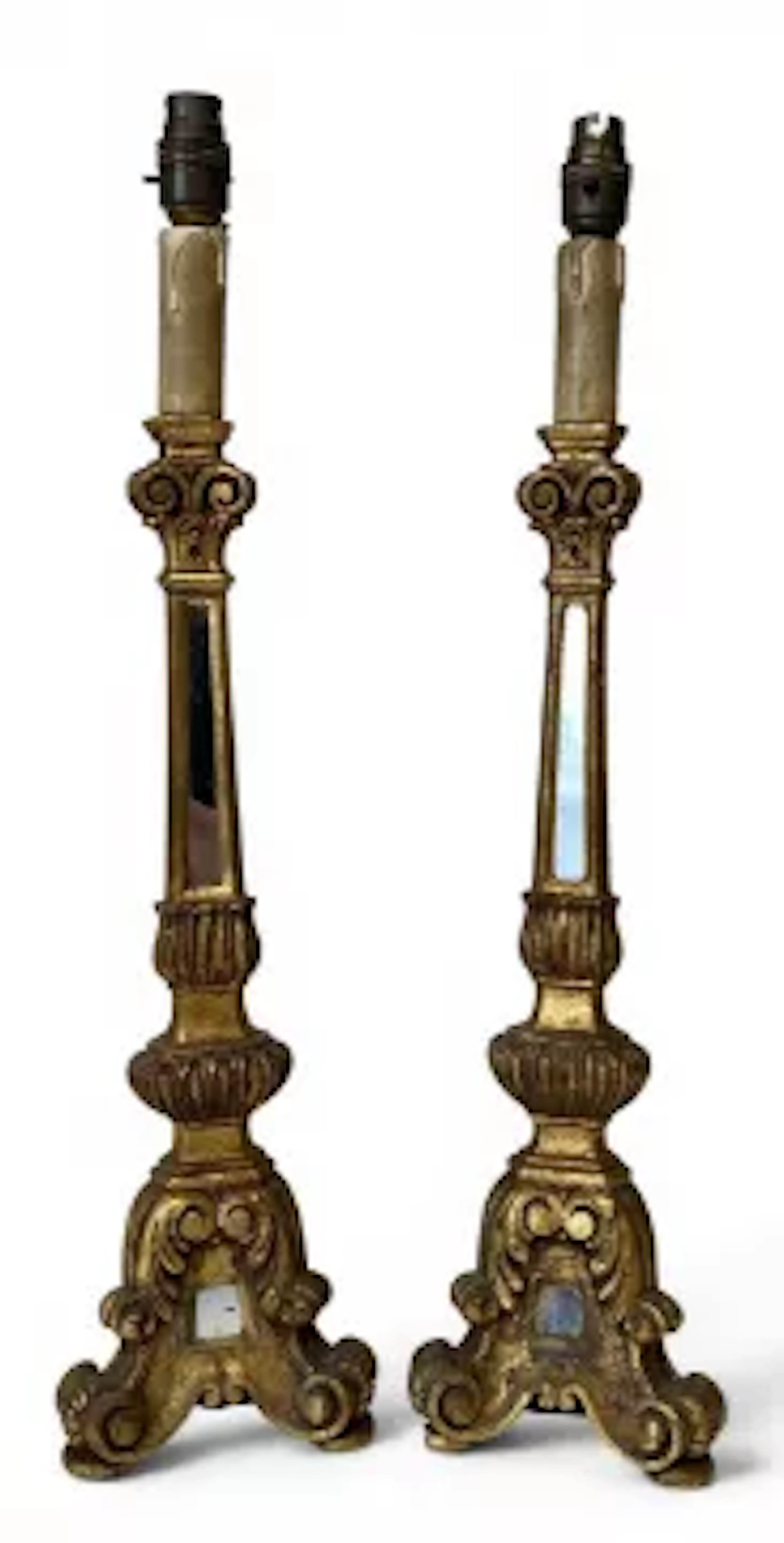 A pair of vintage Italian giltwood candlesticks in the 18th century
