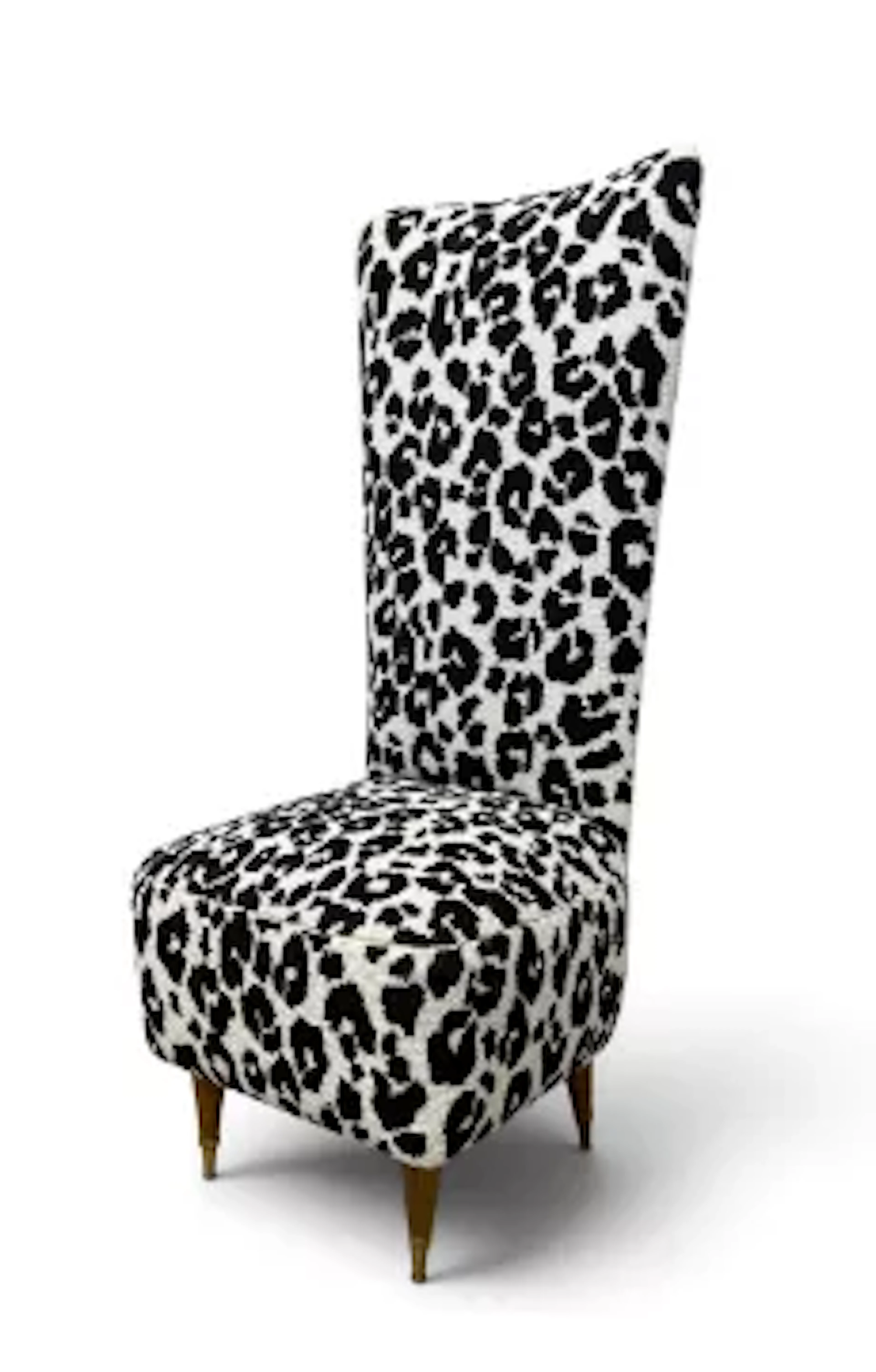 A contemporary high back hall chair with densely hand embroidered