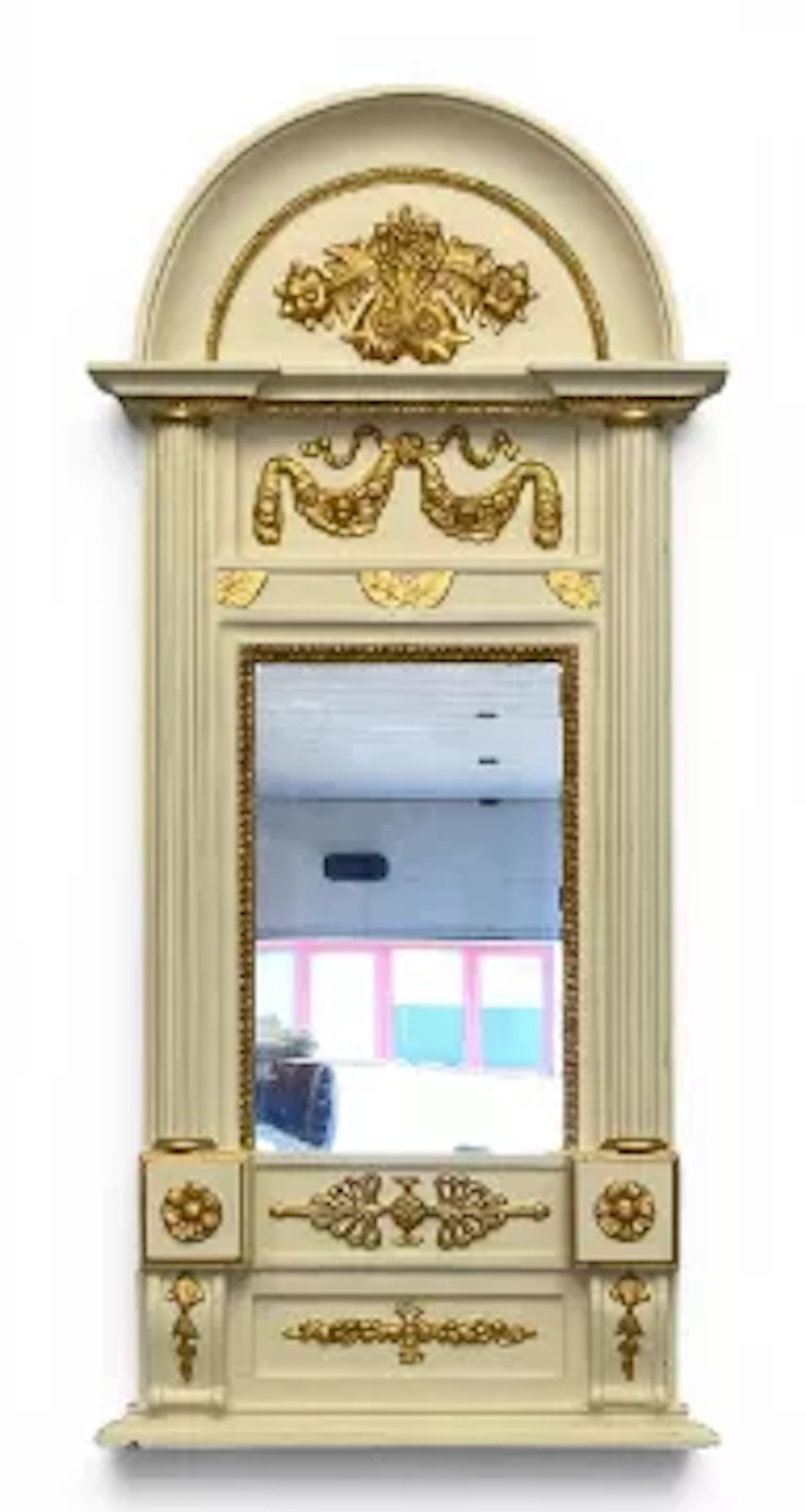 A 19th century French Empire style trumeau mirror having an arched
