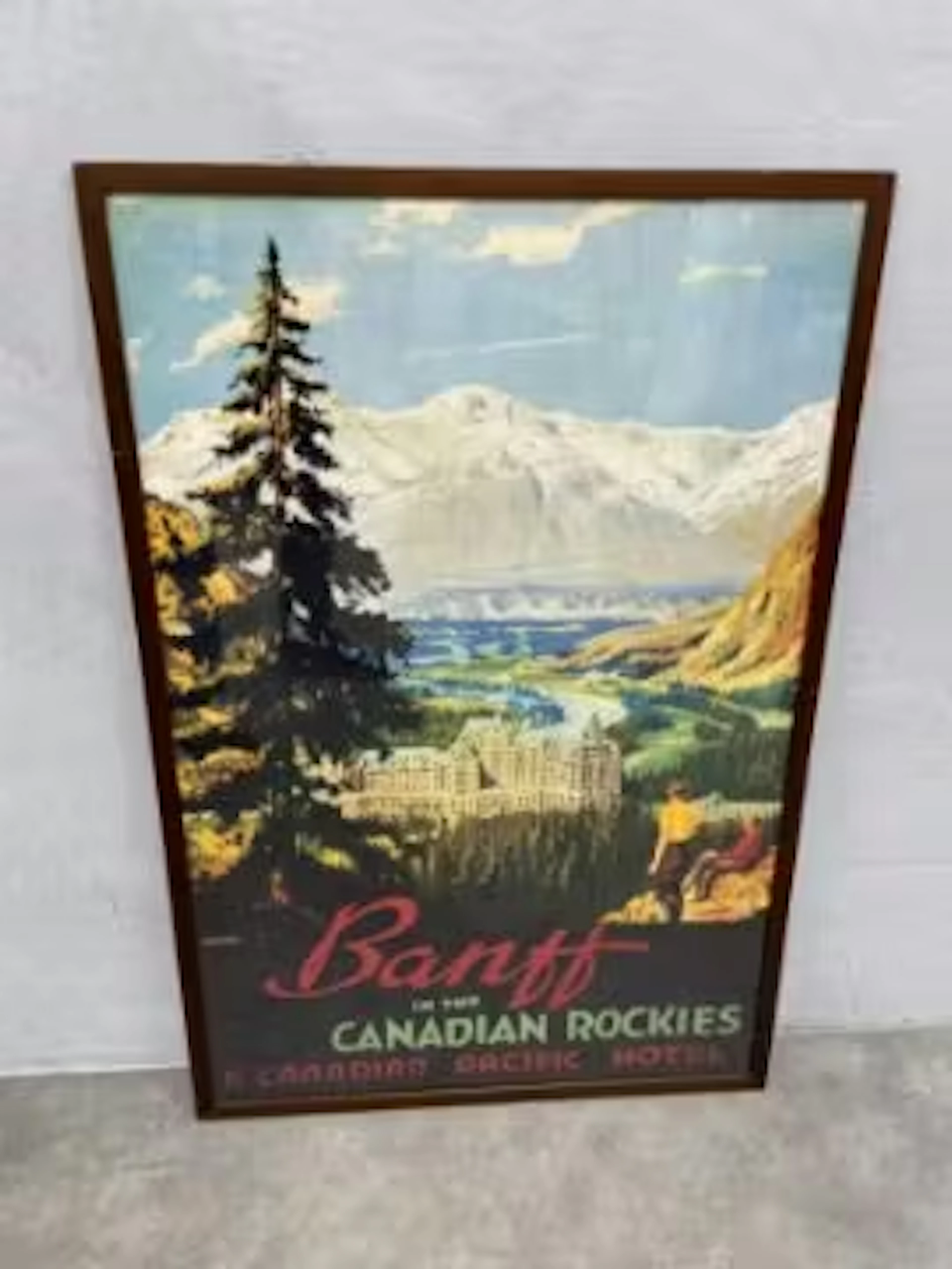 A mid-century travel poster, Banff in the Canadian Rockies, framed