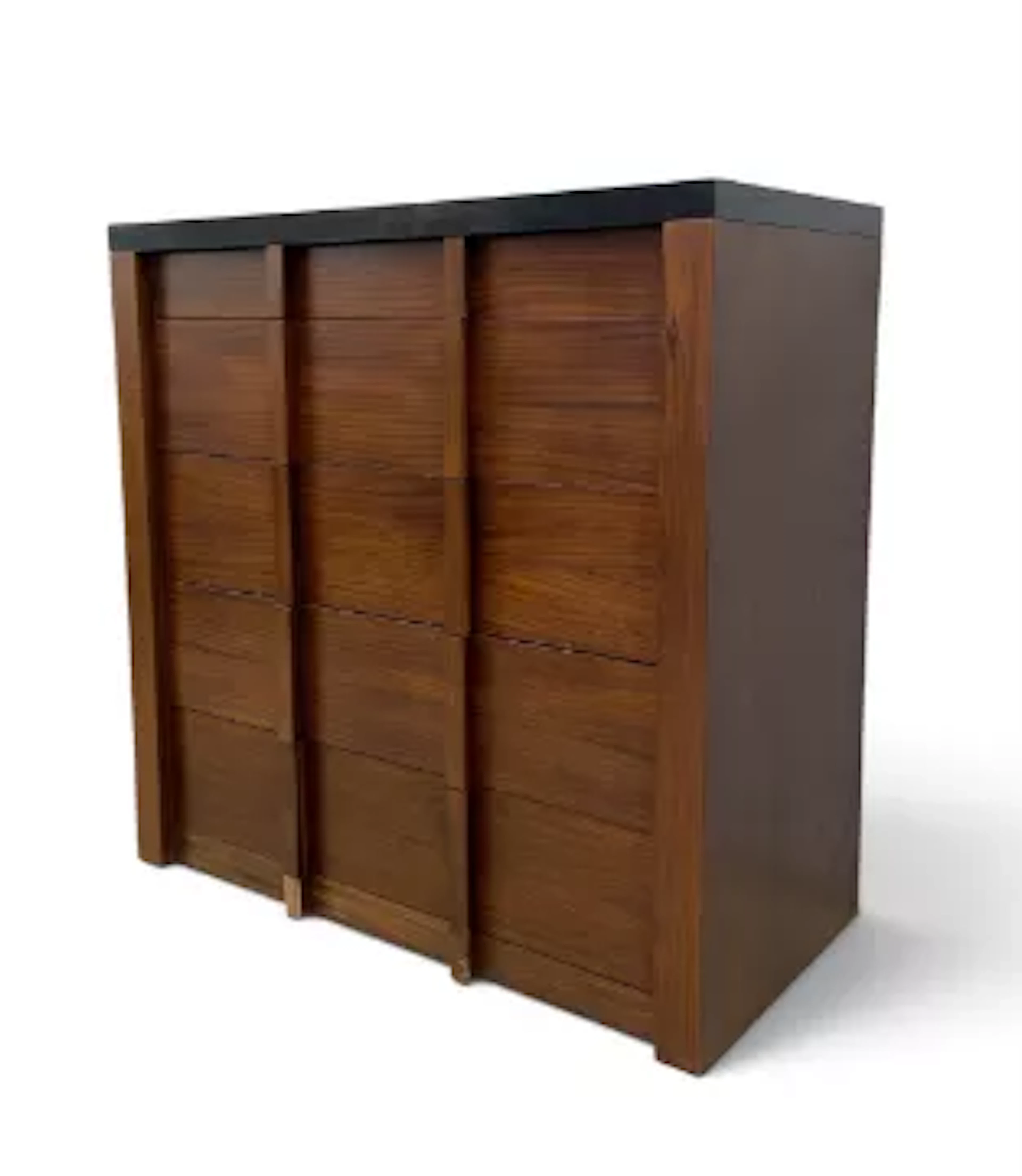 A contemporary teak chest of drawers, mid-century geometric design