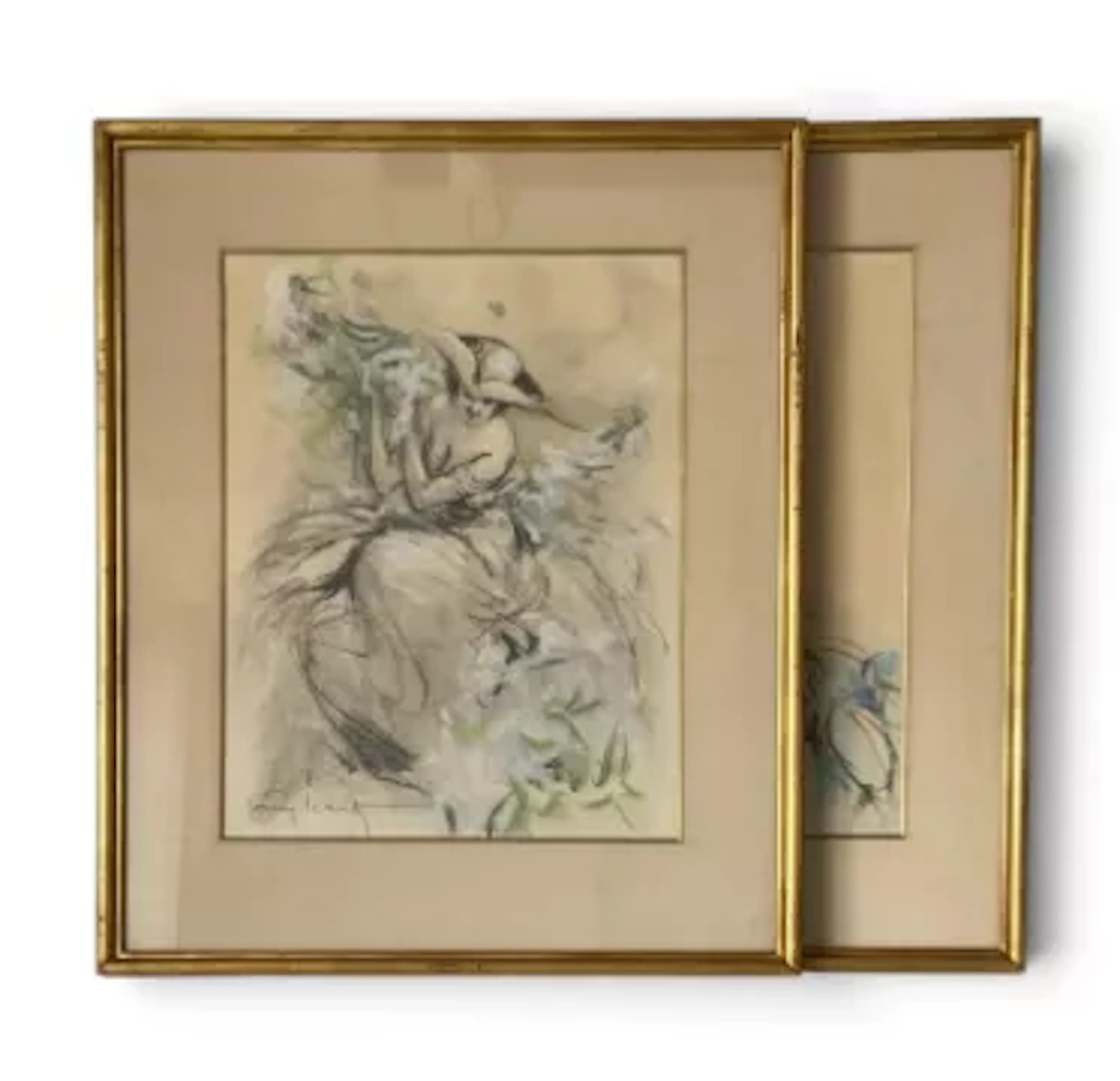Louis Icart (1888-1950), a pair of pastel and charcoal studies of