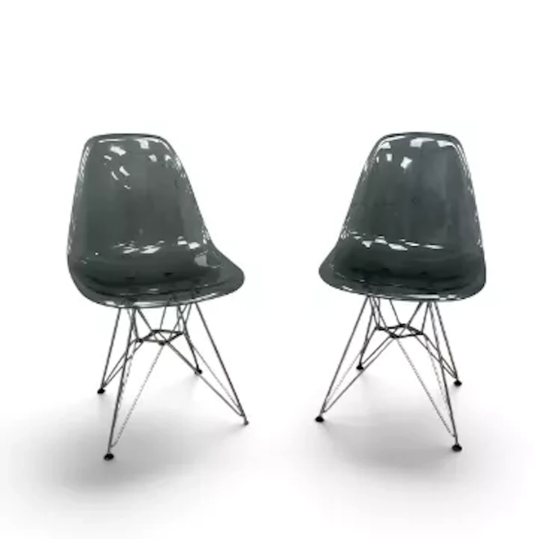 A pair of contemporary chairs in the Eames RE DSW style with stainless