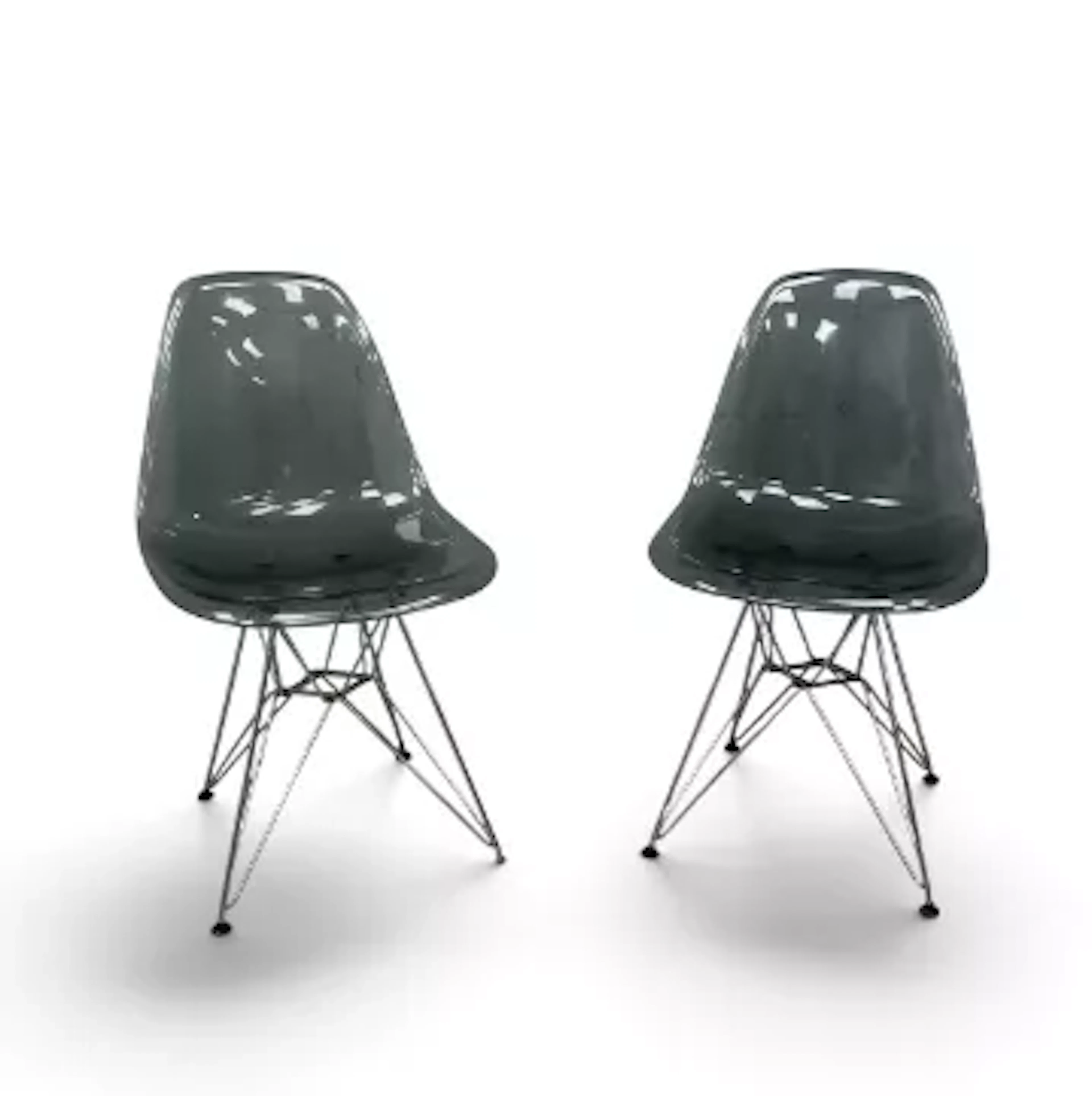A pair of contemporary chairs in the Eames RE DSW style with stainless