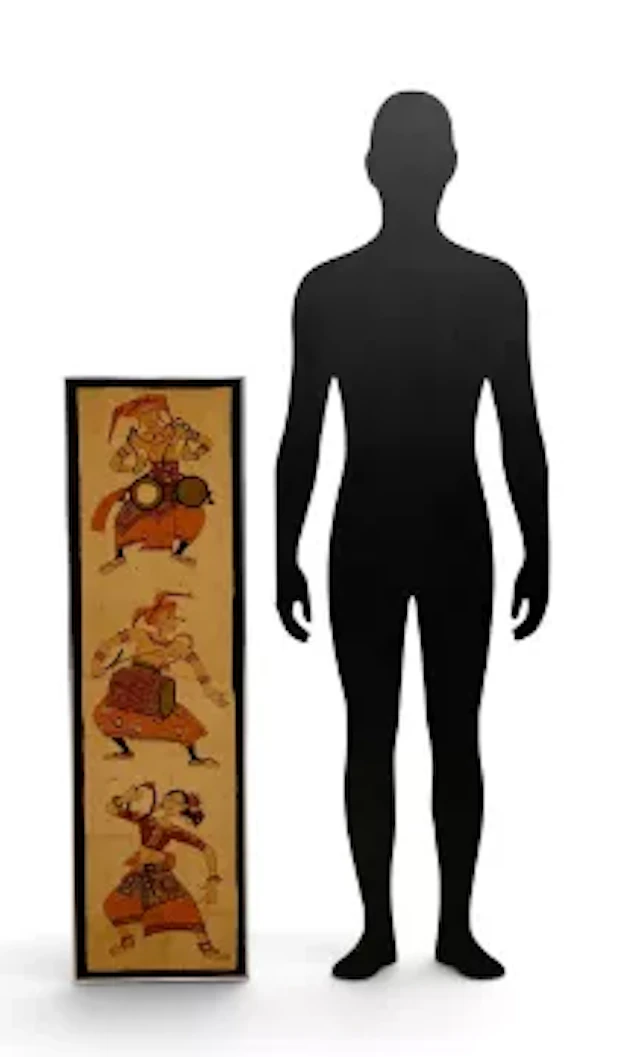 A Sri Lankan textile wall hanging, the printed fabric Batik depicts