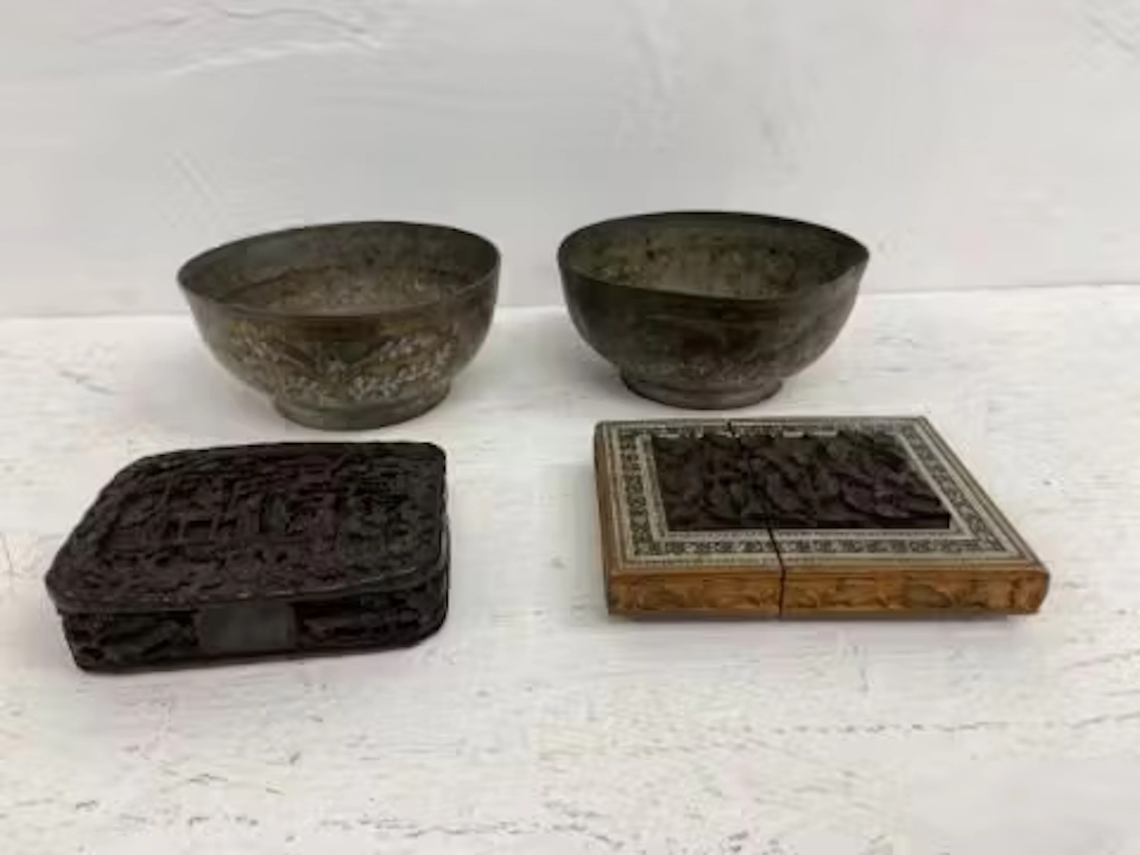 A 19th century Cantonese carved tortoiseshell box, a pair of Middle