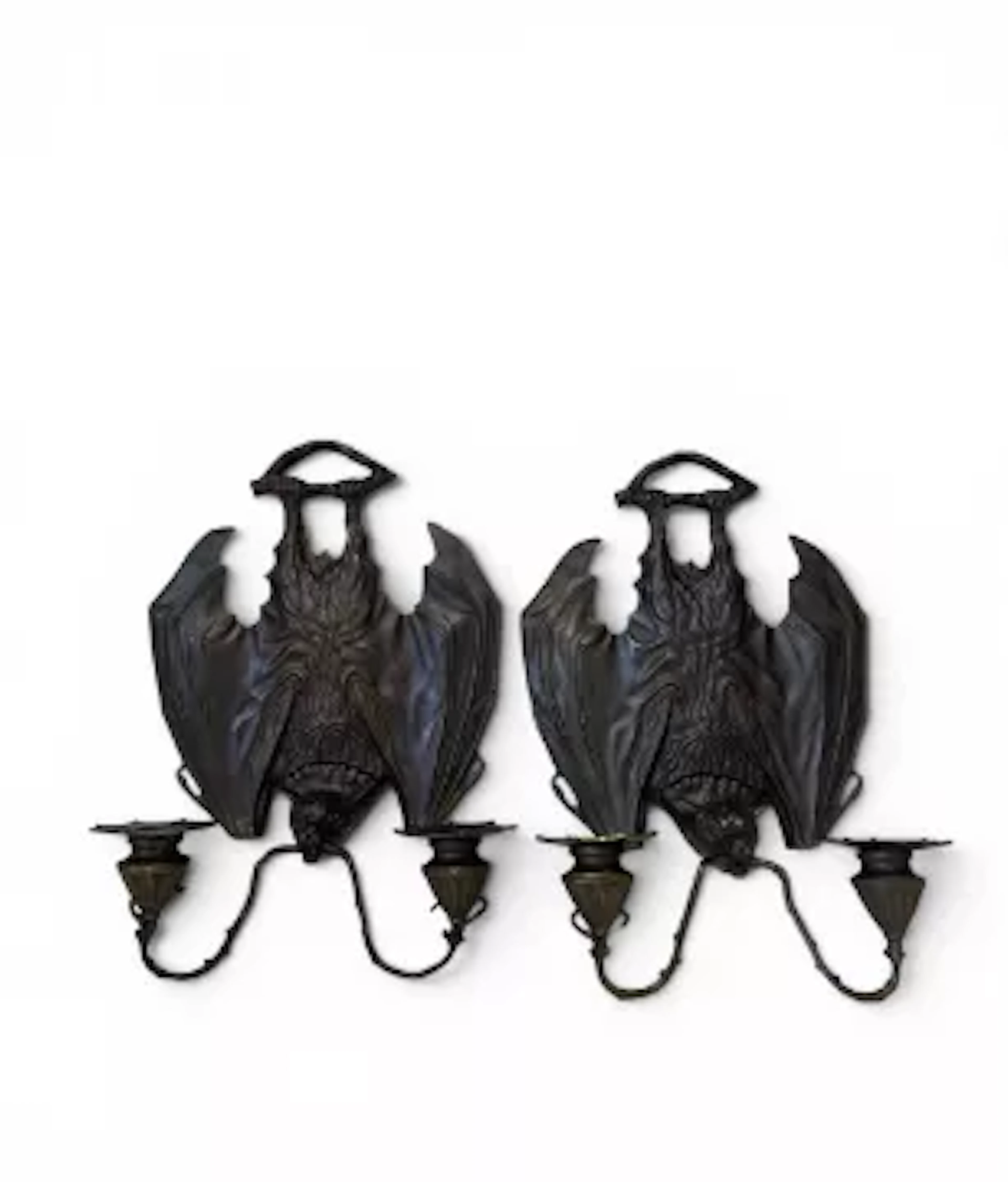 A pair of contemporary Art Nouveau style cast and bronzed metal bat