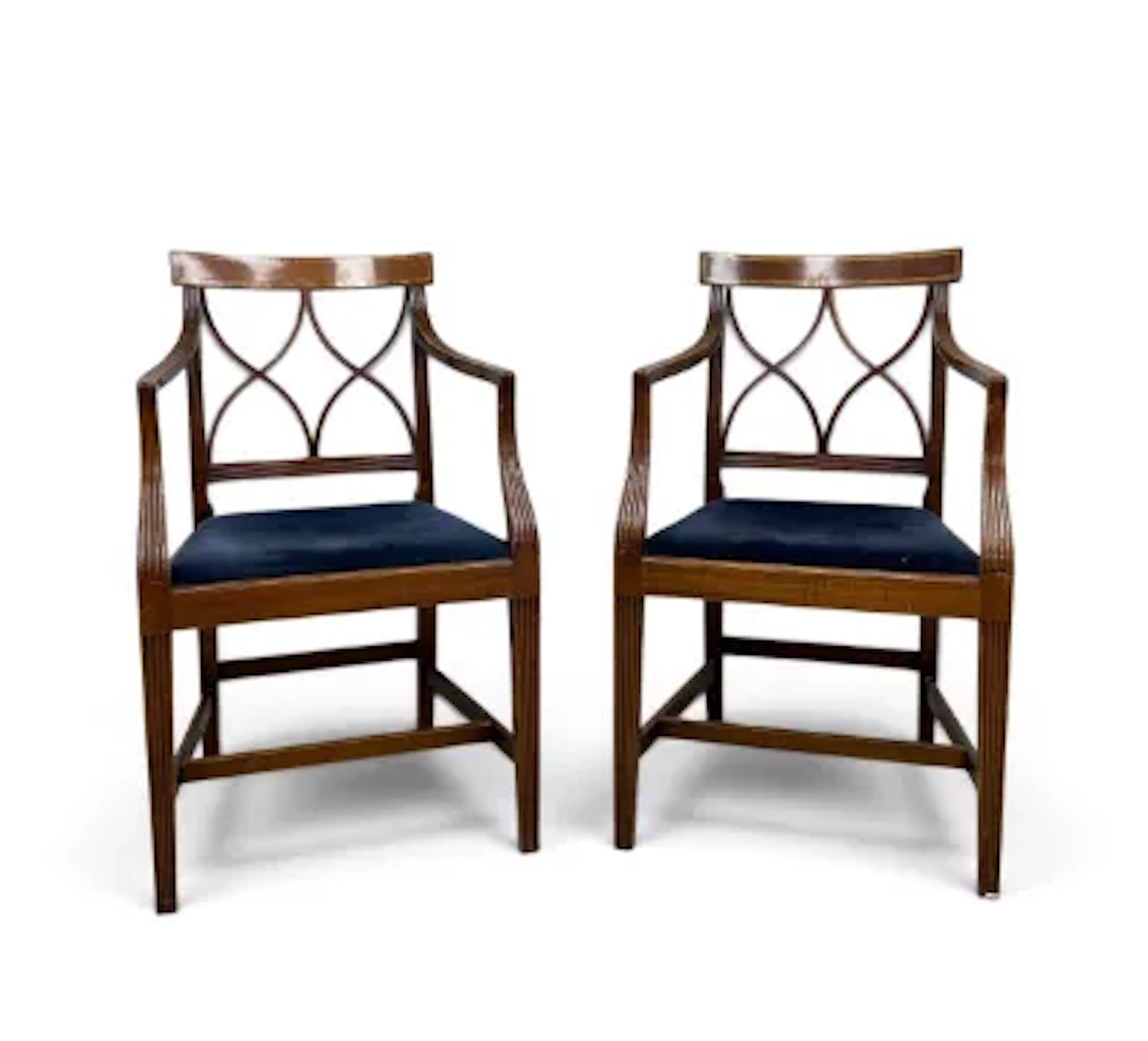A pair of late 19th century Georgian style elbow chairs, openwork