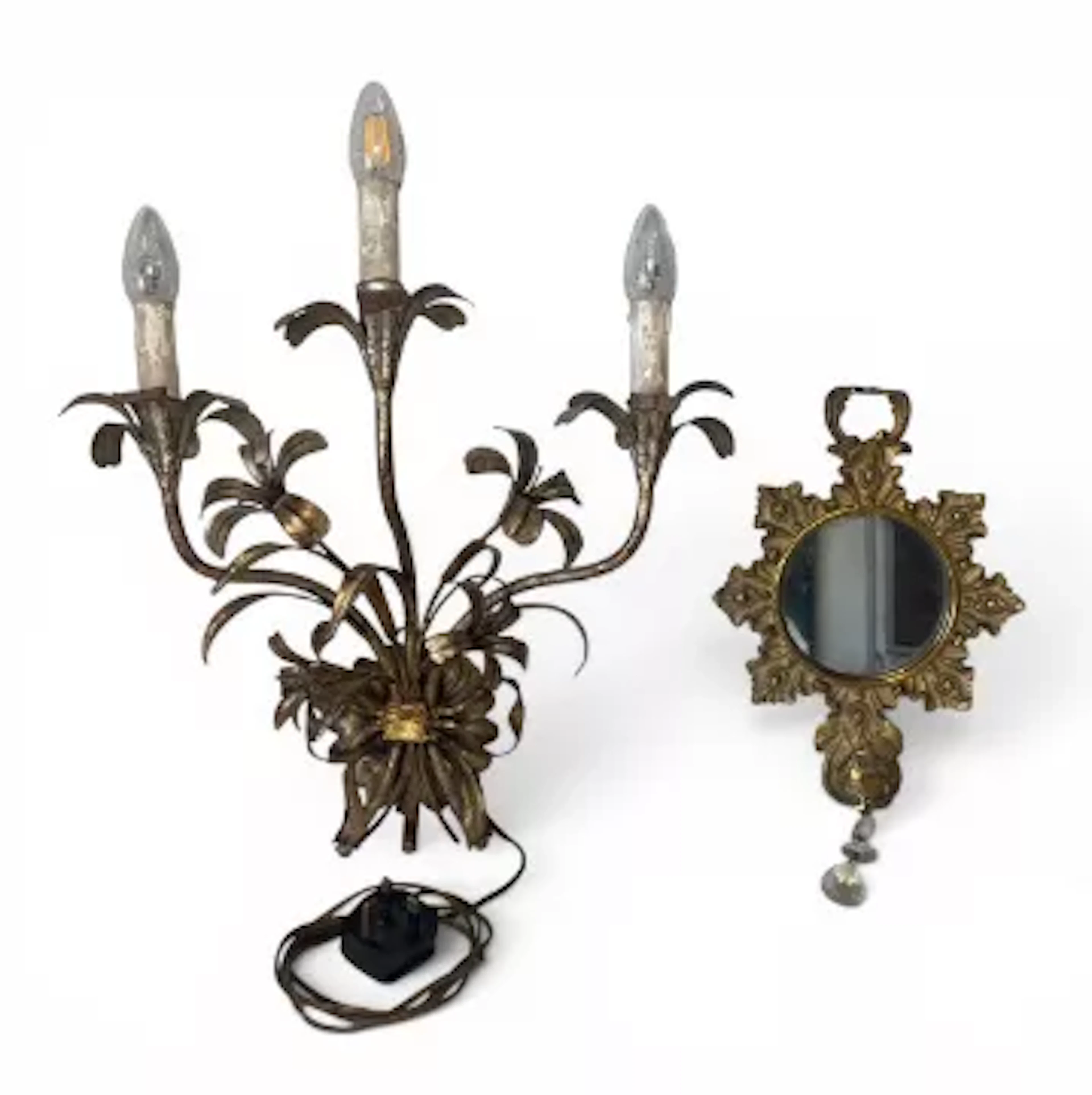 A vintage French style painted and distressed wrought metal wall sconce
