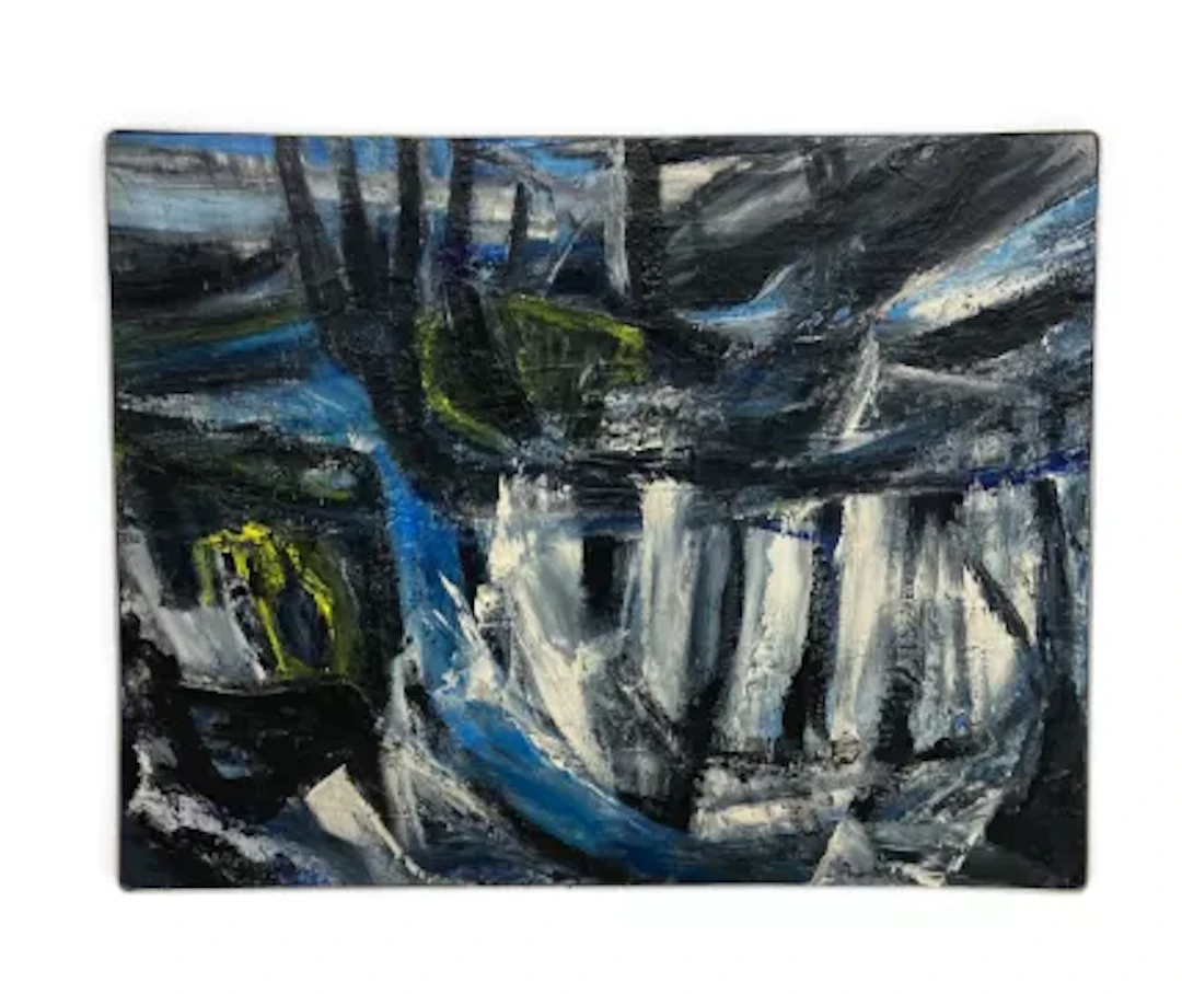 A large expressionist oil on board, abstract landscape composition