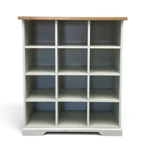 A contemporary side cabinet, oak top above painted base with twelve