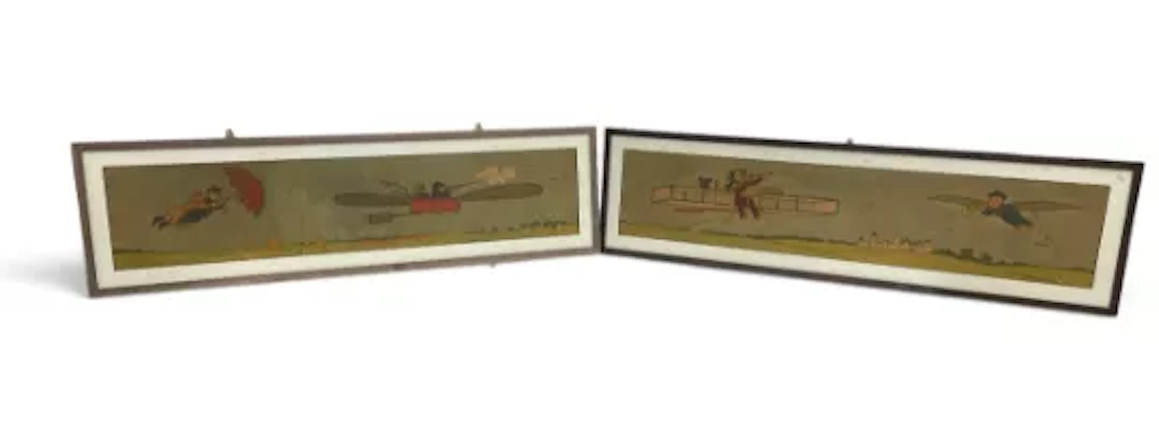 A pair of framed and glazed 1930s nursery cartoons depicting children