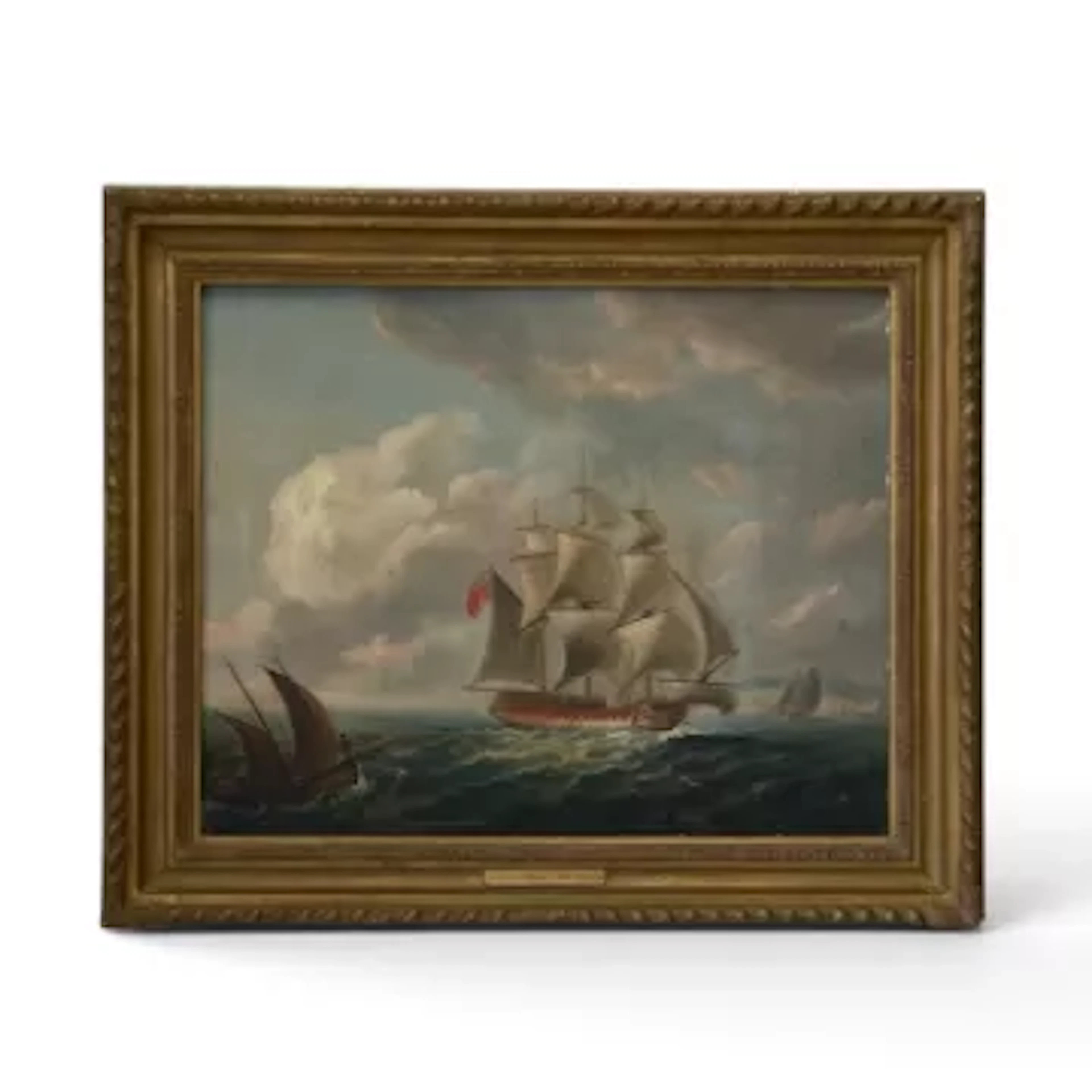 Francis Chesham (1749-1806). A framed oil painting of ships at full