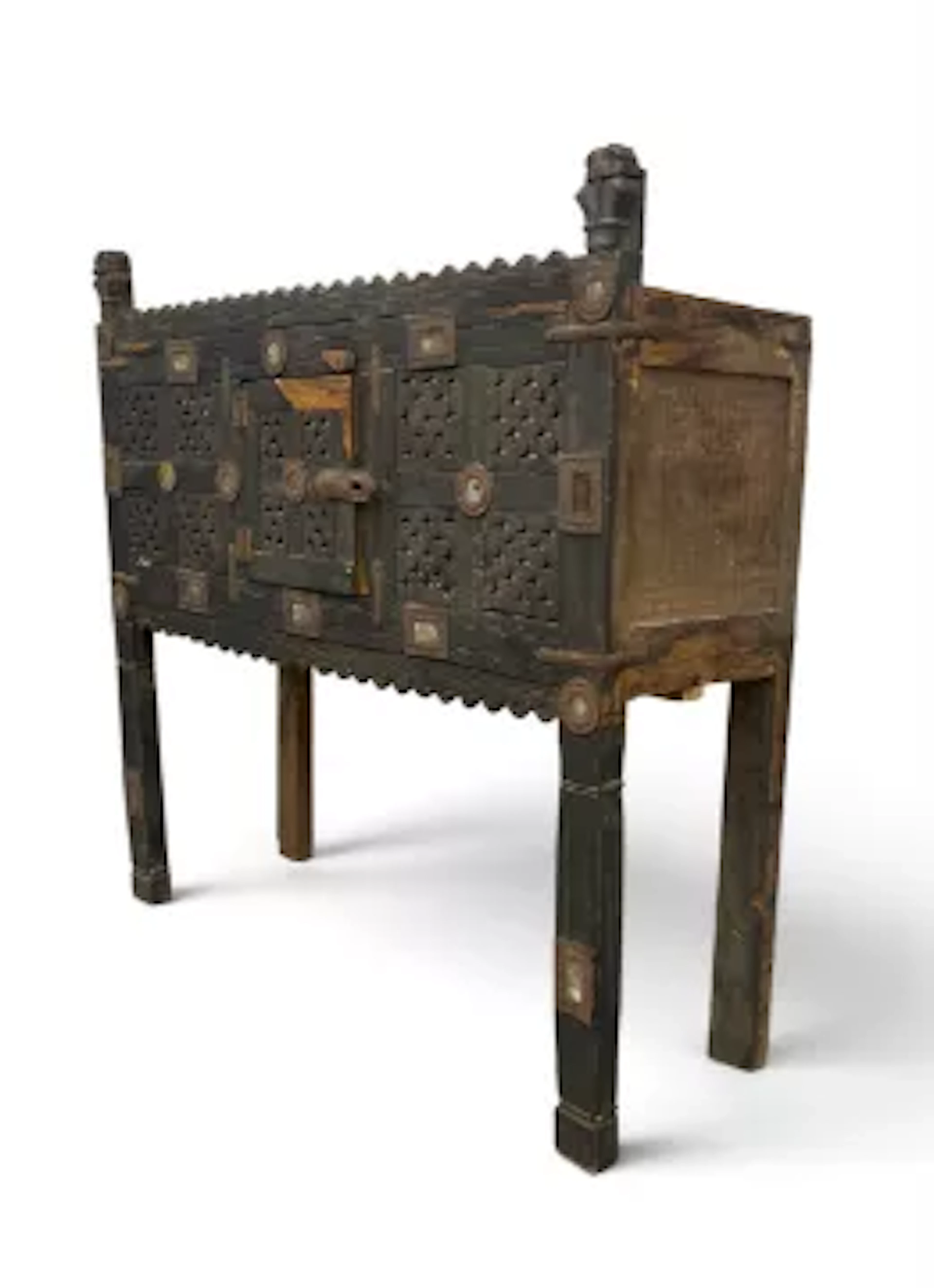 An early 20th century Indian livery dowry chest cabinet, profusely