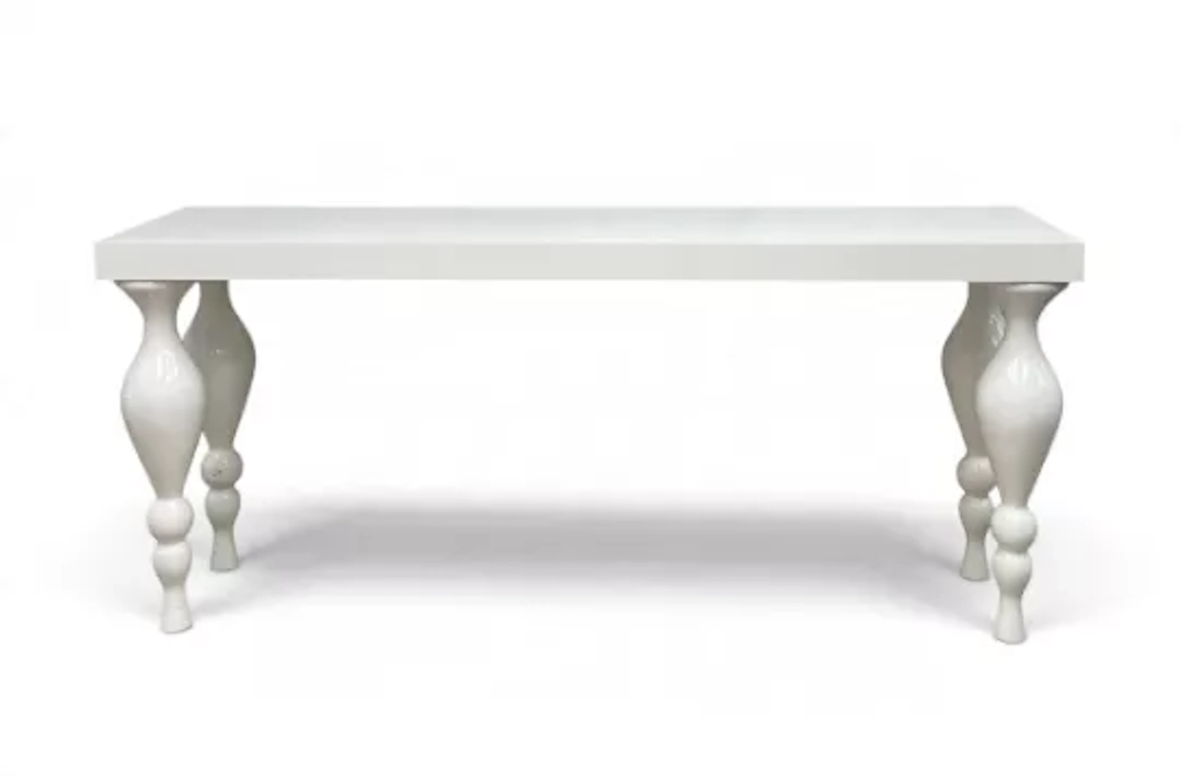 A large contemporary console table in gloss lacquer finish on shaped