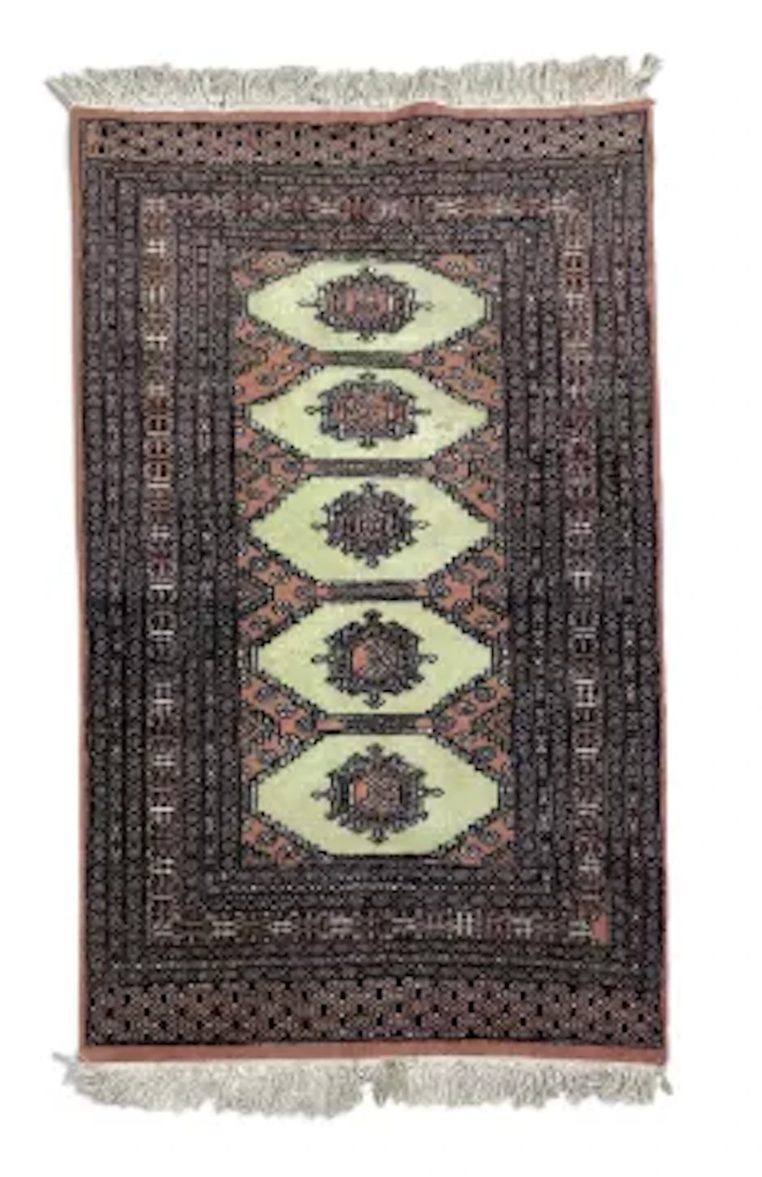 A Bokhara rug with central lozenge medallions within flowerhead design
