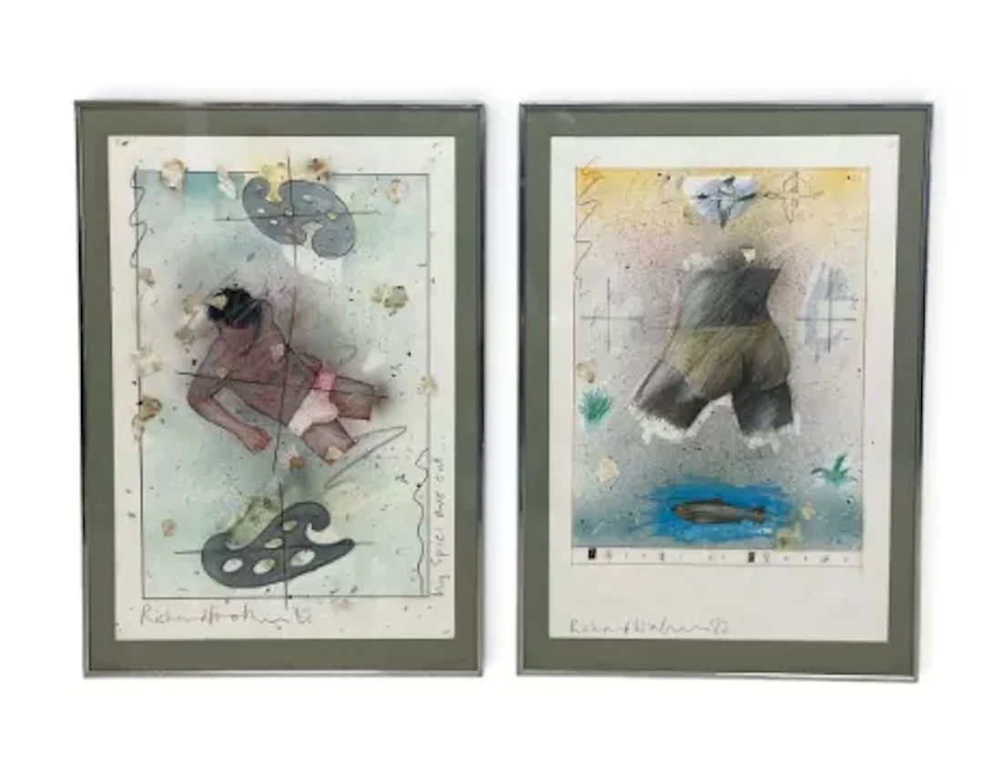 A pair of framed and glazed mixed media works, signed and dated with