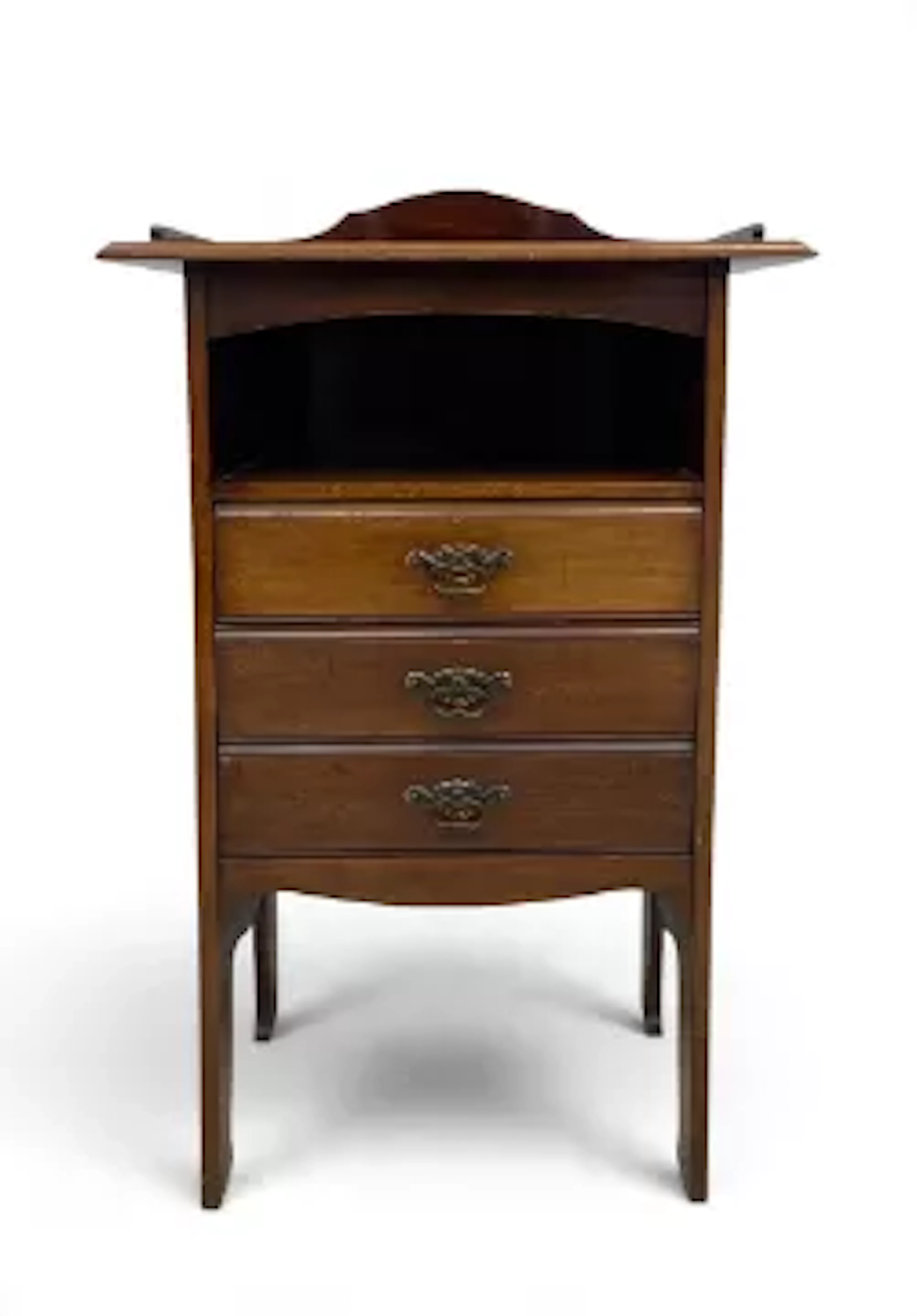 A late 19th century walnut music cabinet with three fall front sheet