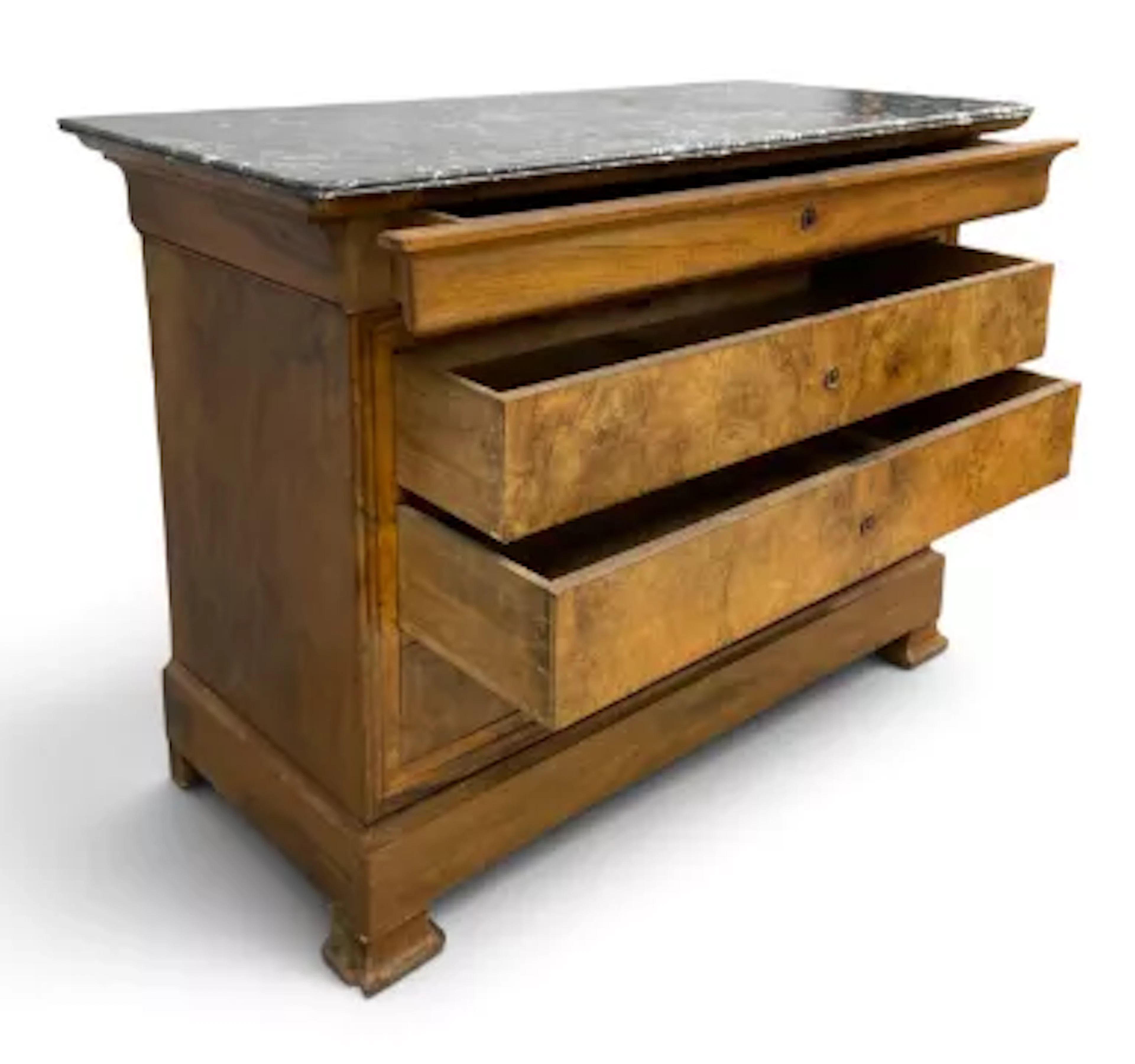 A 19th century Louis Philippe burr walnut commode with grey veined