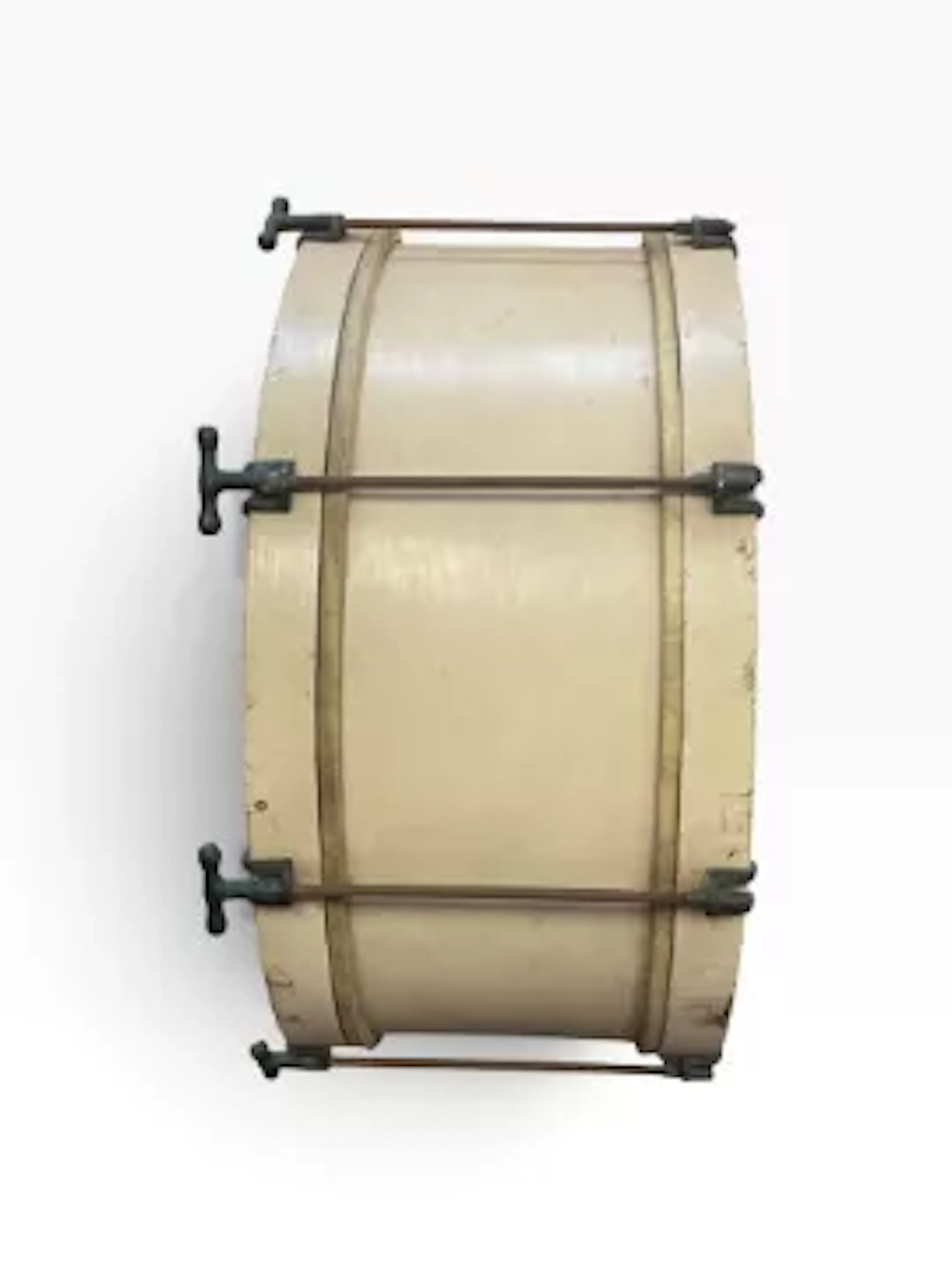 A vintage cream vellum bass drum. H 66cm x D 44cm