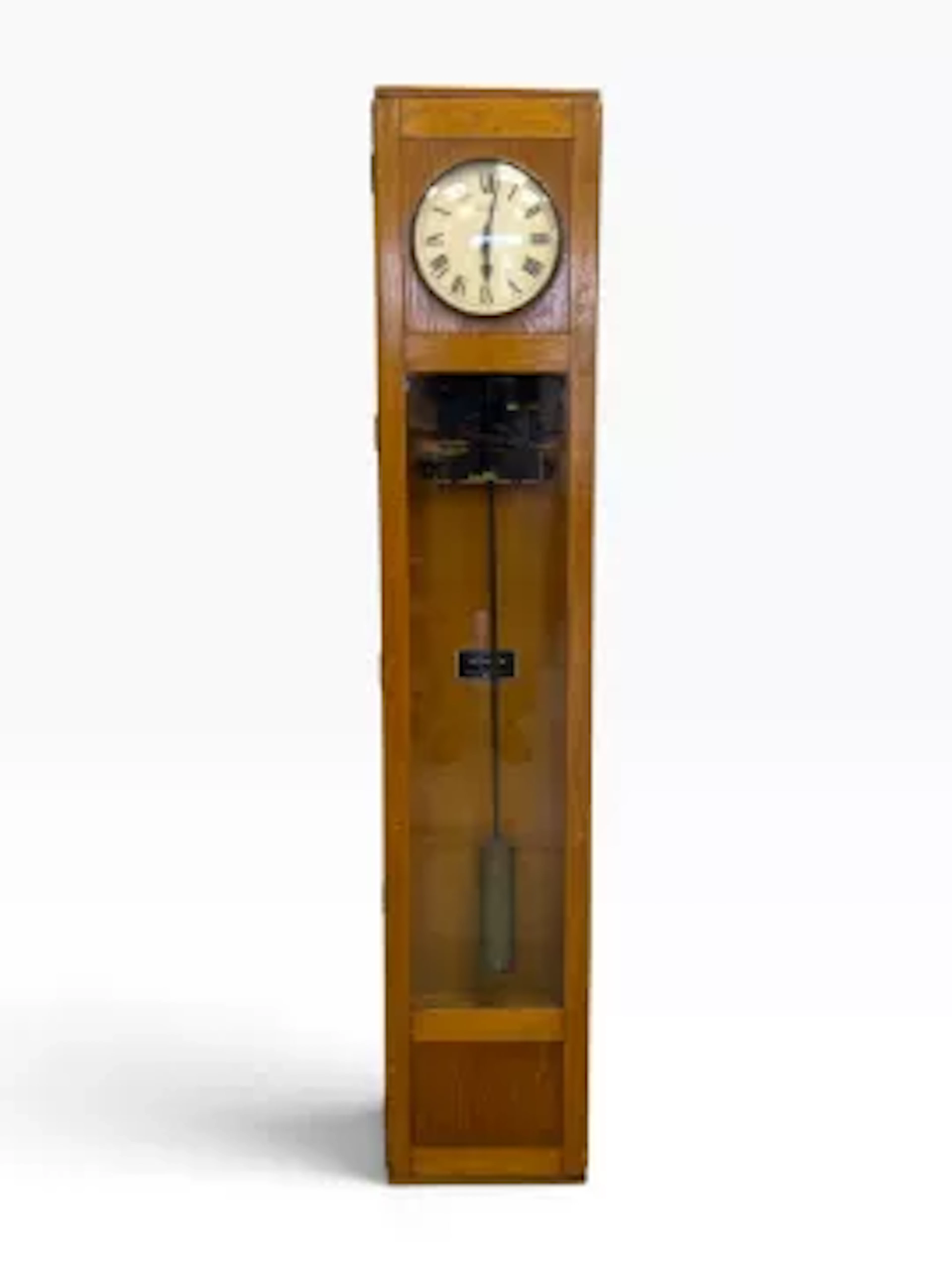 An early 20th century Magneta Master full height wall clock in light