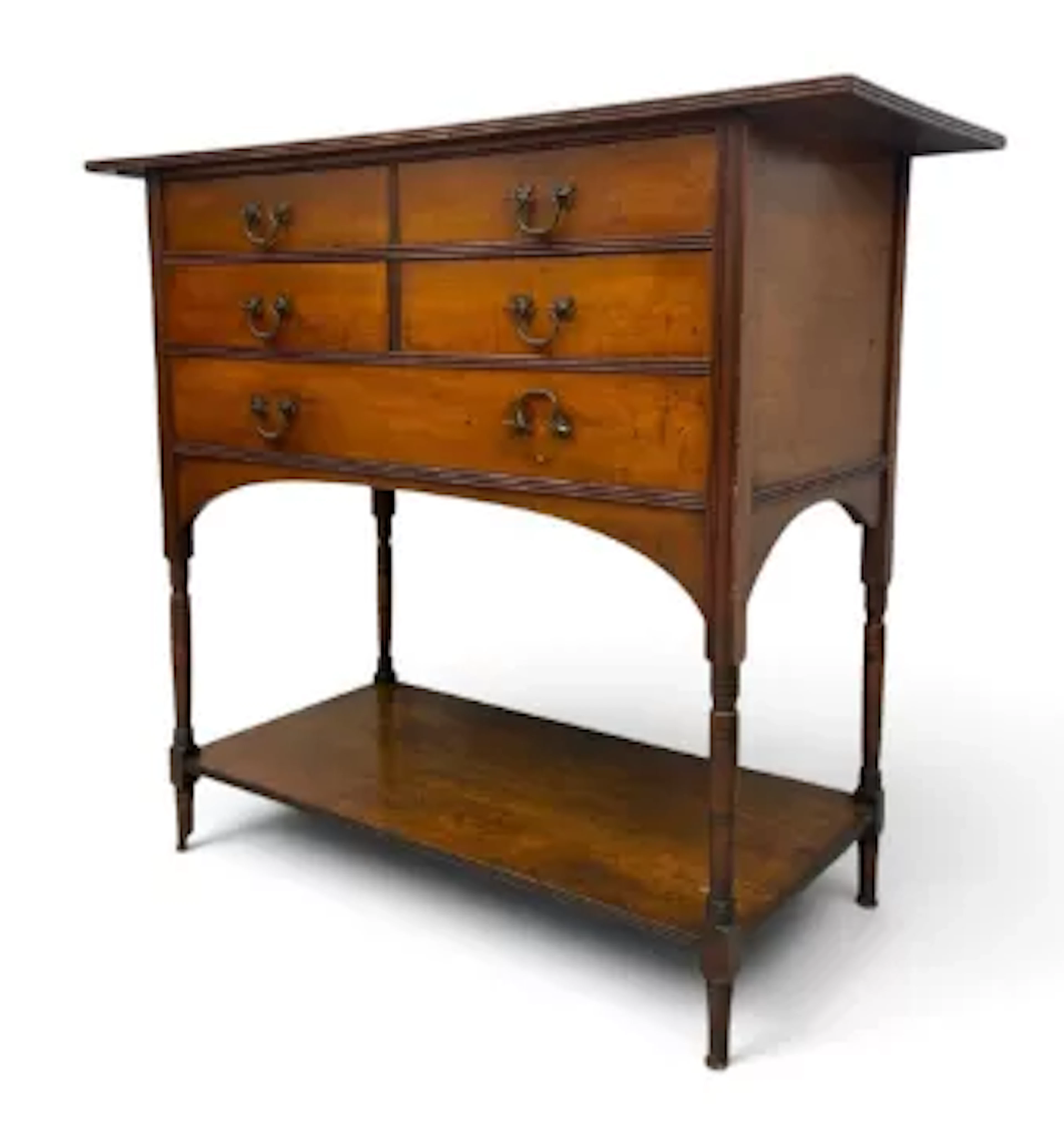 A late 19th century walnut Arts and Crafts console table side cabinet